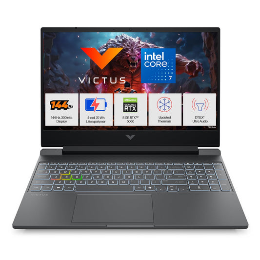 HP Victus, Intel Core 7 240H, 8GB RTX 5060, 24GB DDR5(Upgradeable) 1TB SSD, FHD, 144Hz, 300 nits, IPS, 15.6''/39.6cm, Win11, M365* Office24, Mica Silver, 2.29kg, fa2405TX, RGB Backlit, Gaming Laptop