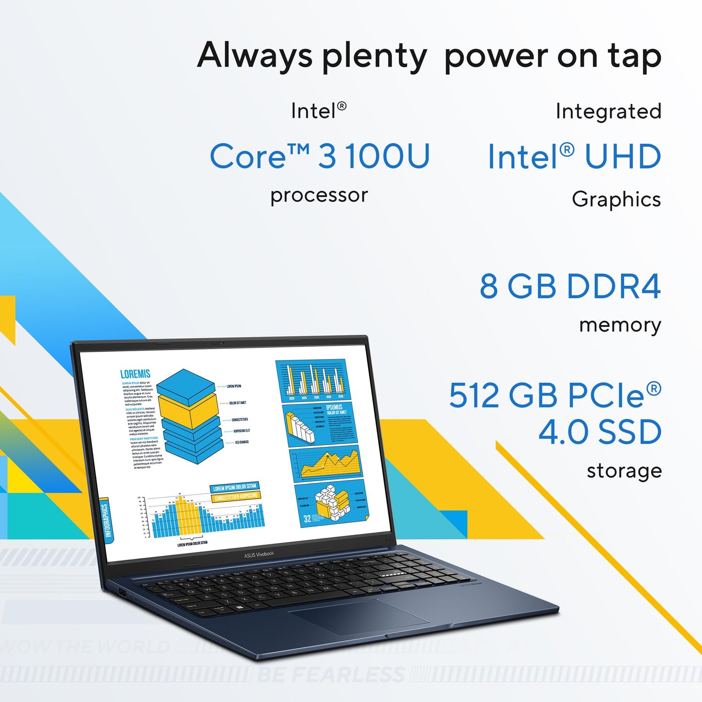 ASUS Vivobook 15 (2026),Intel Core 3 100U (14th Gen),Intel iGPU, 8GB/512GB, FHD, 15.6"(39.6 cm),Windows 11 Home,M365 Basic(1 Year)* Office 2024,Quiet Blue,1.7 Kg, X1504VAP-BQ1322WS,Thin & Light Laptop
