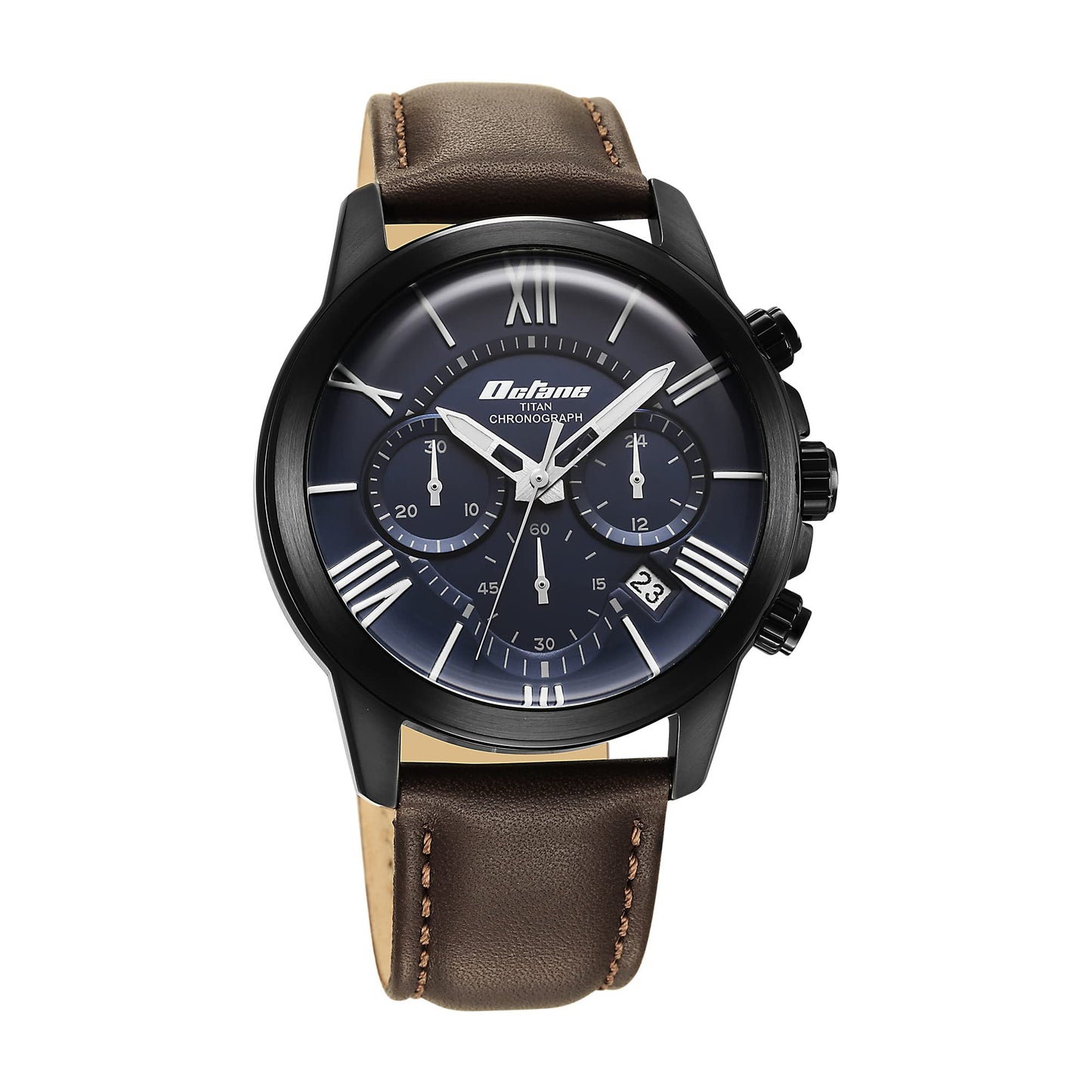 Titan Quartz Chronograph Blue Dial Leather Strap Watch for Men-90152NL01