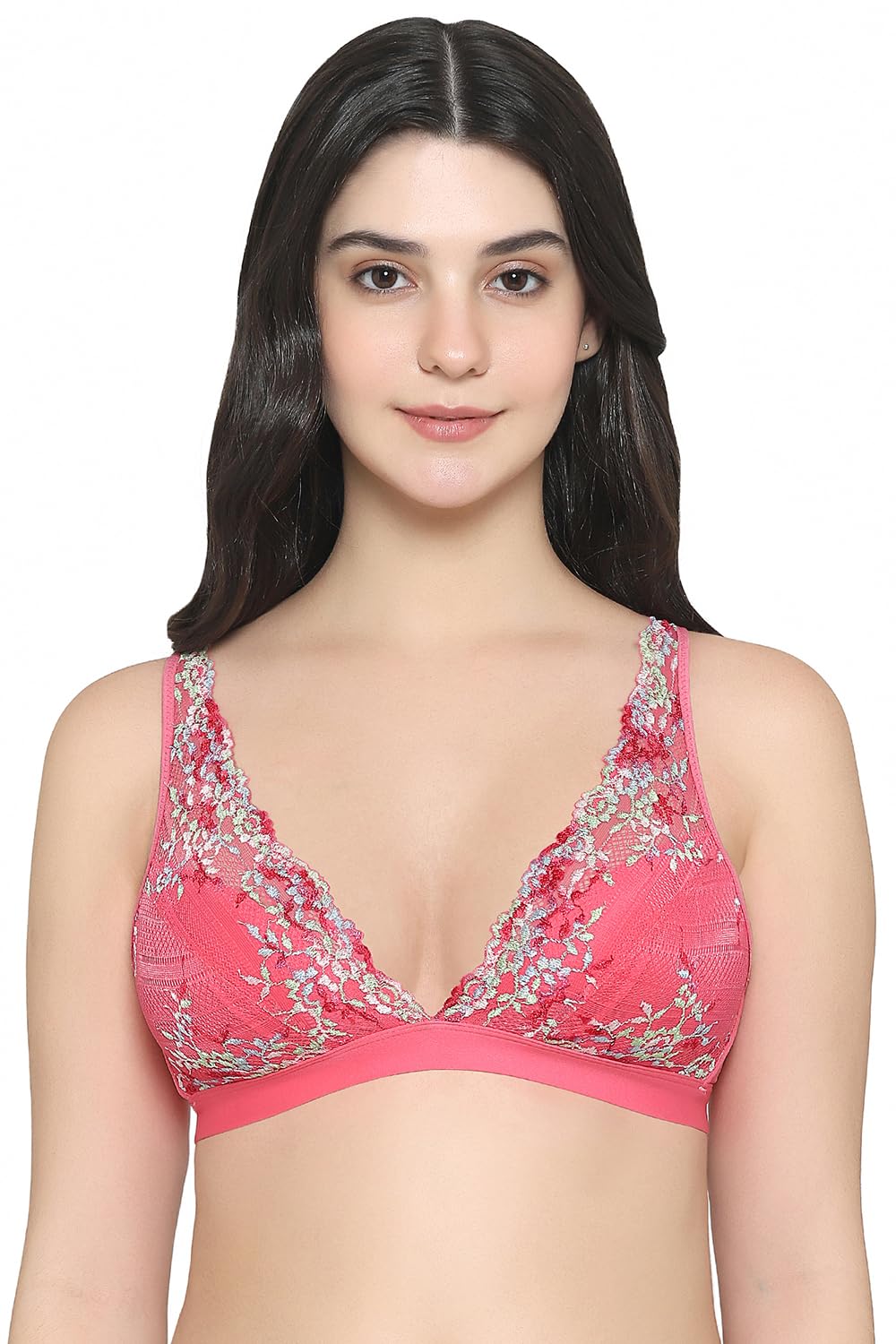 Embrace Lace Non Padded Non Wired 3/4th Cup Bridal Wear Medium Coverage Lace Bralette Pink (32)