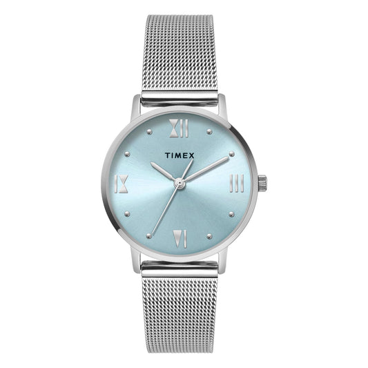 TIMEX Analog Watch for Women with Blue Round Dial & Silver Stainless Steel Bracelet Band Water Resistant Women's Wrist Watches - TWEL15623