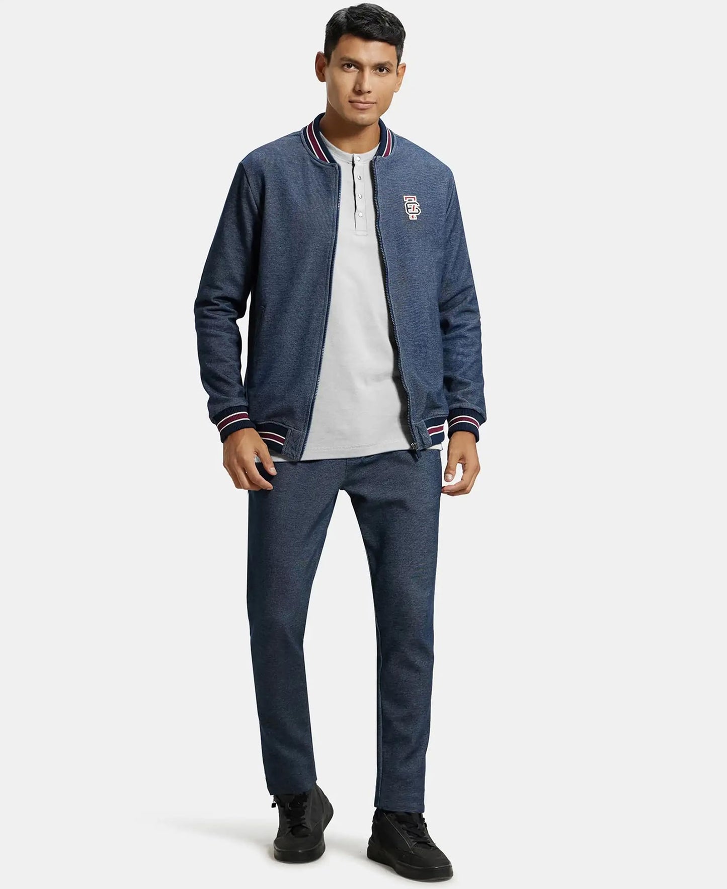 Jockey UM35 Men's Super Combed Cotton Rich Jacket with Ribbed Cuffs and Convenient Side Pockets_Navy_L