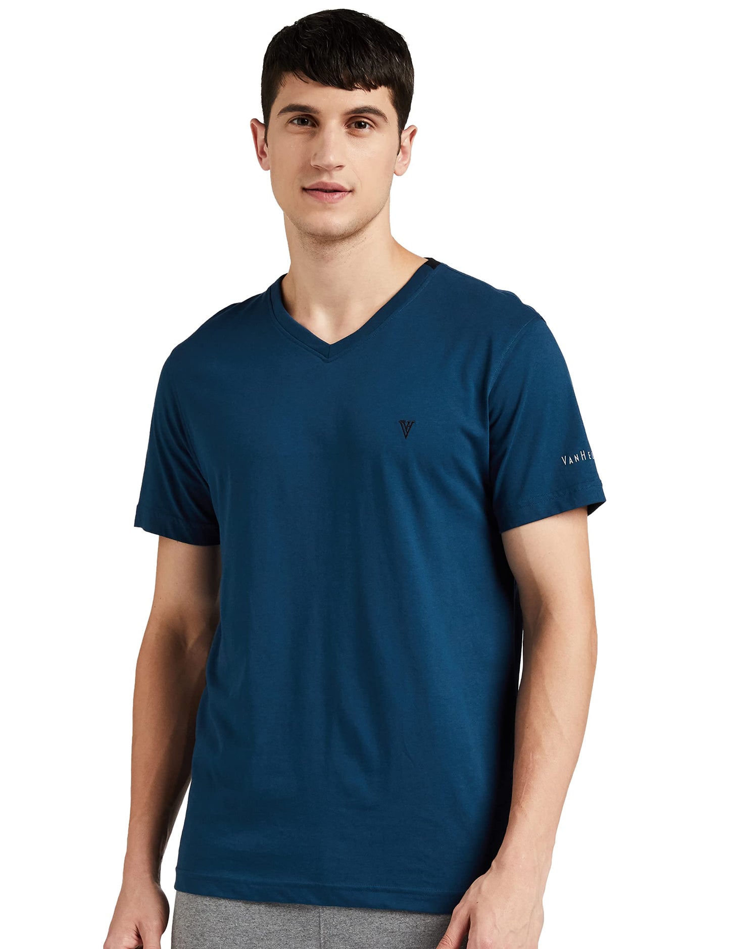 Van Heusen Men Athleisure Smart Tech T-Shirt - Easy Stain Release, Anti Stat, Ultra Soft_60001_Deep Sea_L
