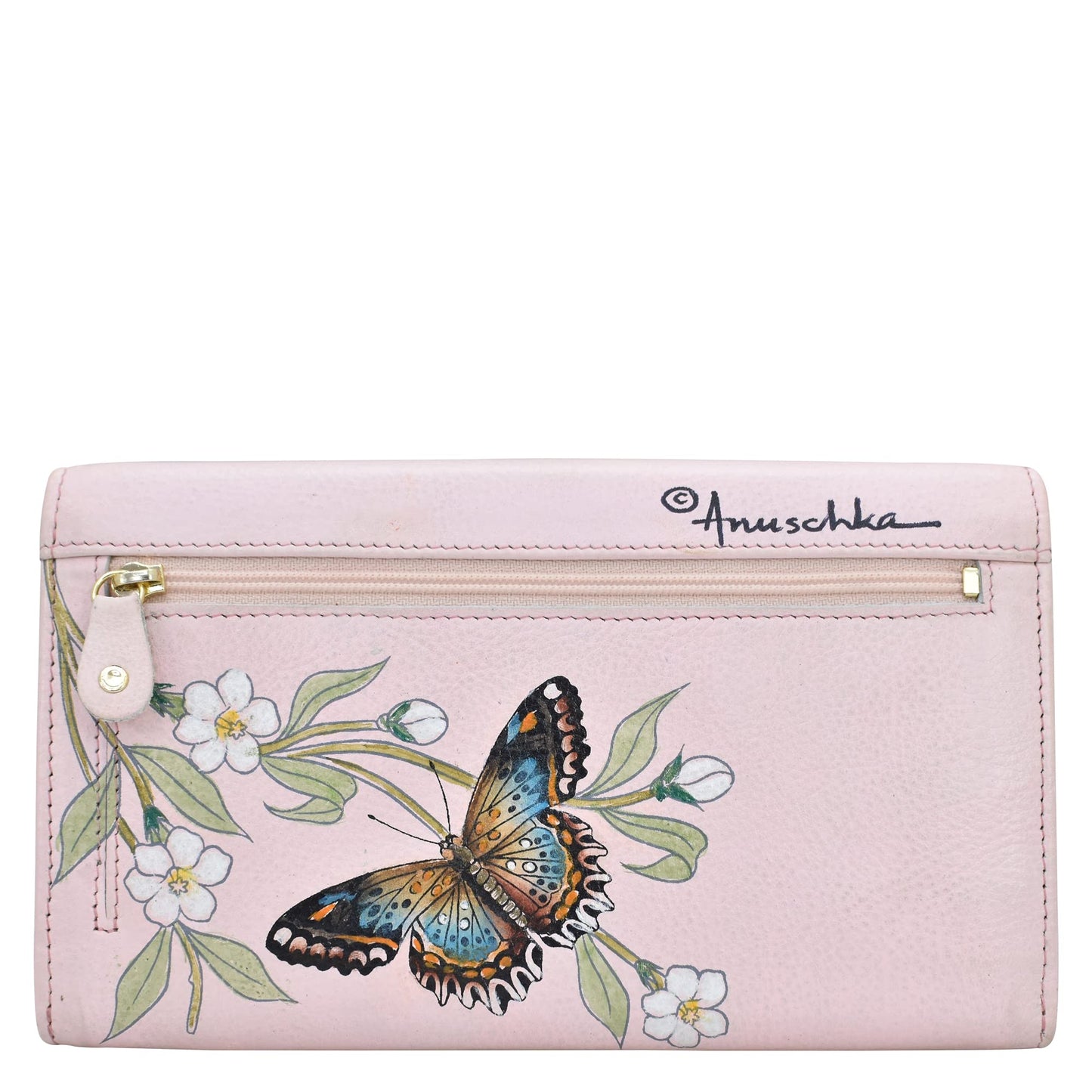 Anuschka Women’s Hand-Painted Genuine Leather Accordion Flap Wallet - Butterfly Melody