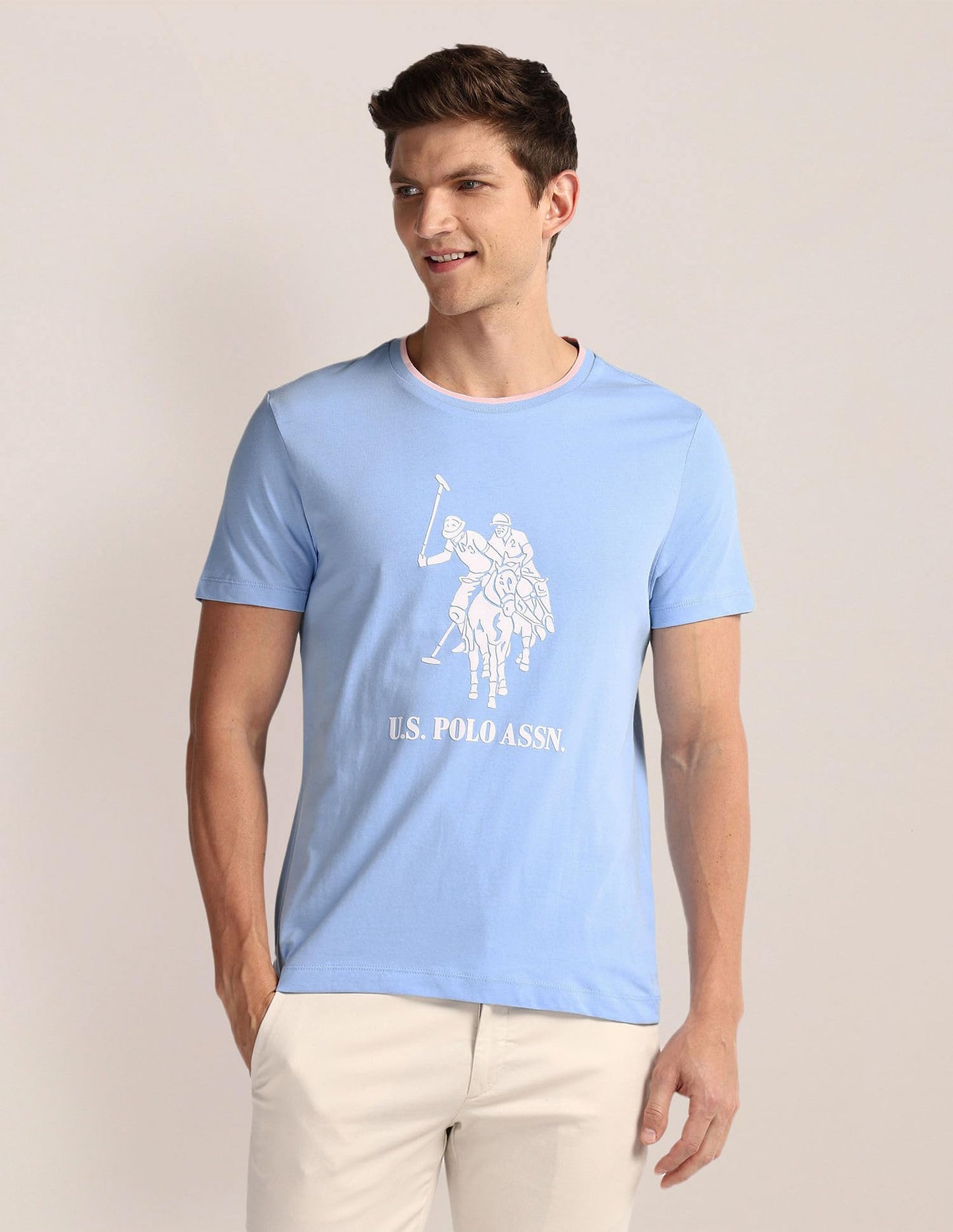 U.S. POLO ASSN. Brand Printed Cotton T-Shirts for Men - Slim Fit, Half Sleeves Mens Casual T Shirts Blue