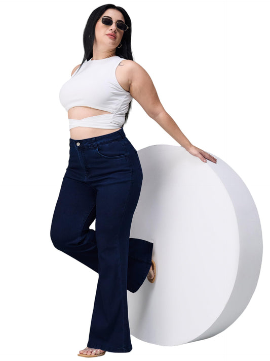 Miss Chase A+ Women's Wide Leg High Rise Regular-Length Stretchable Denim Jeans (APSS23DEN12-53-887-36, Kyanite Blue, 36)