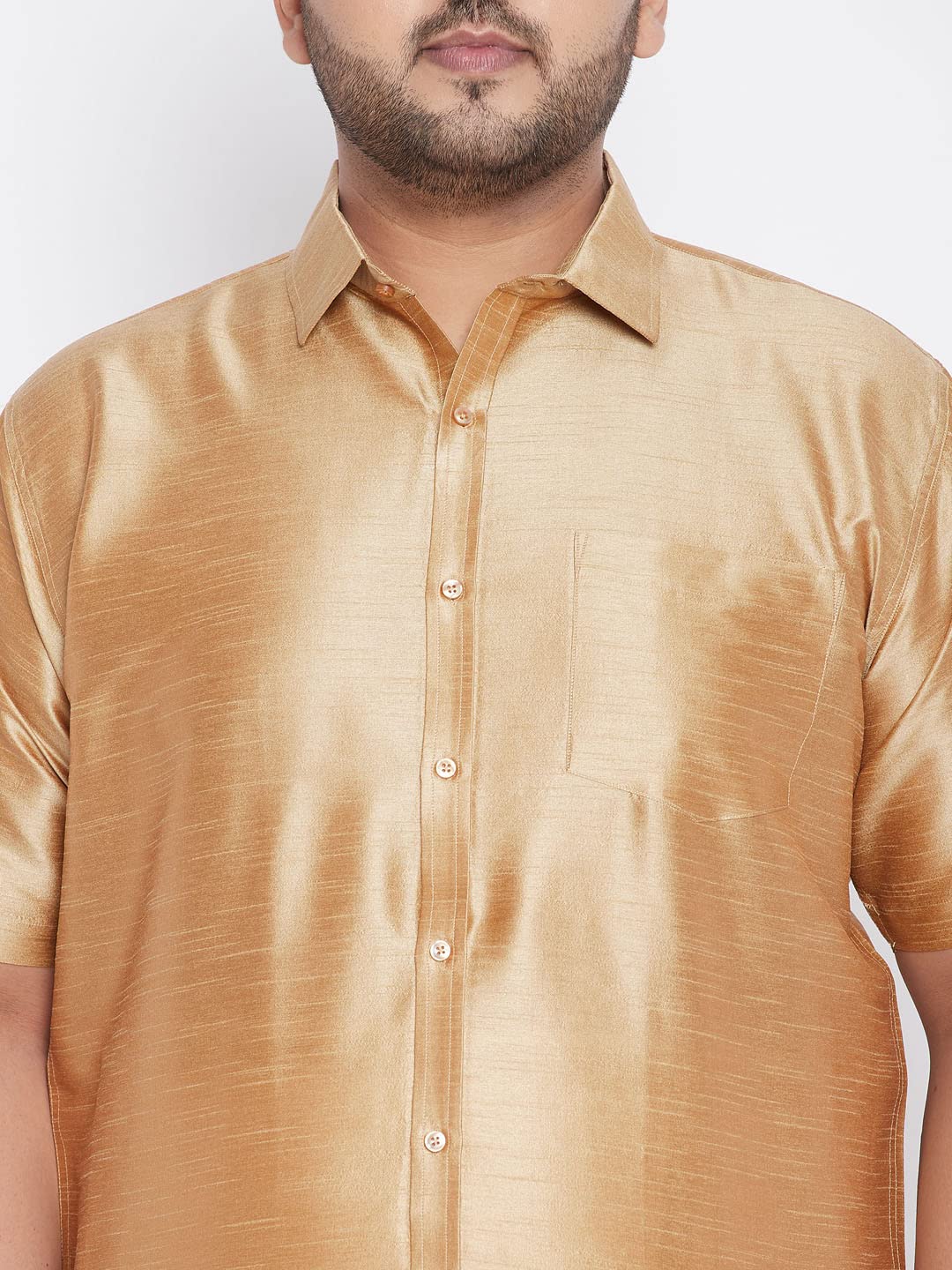 Vastramay Plus Men's Rose Gold Silk Blend Ethnic Shirt_VPLUSMSH001RG_50