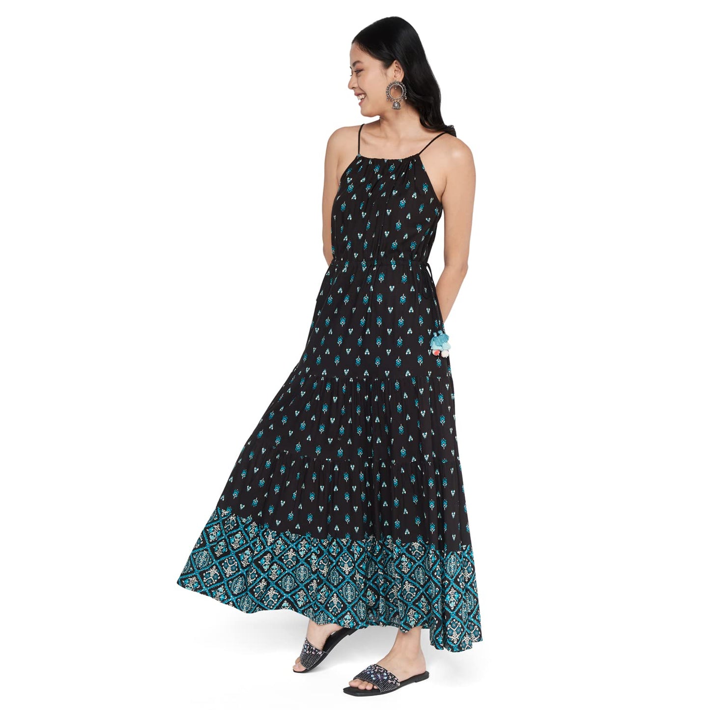 Global Desi Women's Viscose Fit and Flare Regular Length Dress (FW22GH189MXRY_Black_S)