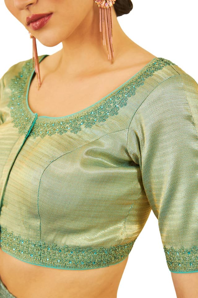 Soch Women's Silk Blend Half Sleeve Regular Blouse (BLHSEMB00578A_Sea Green 34)