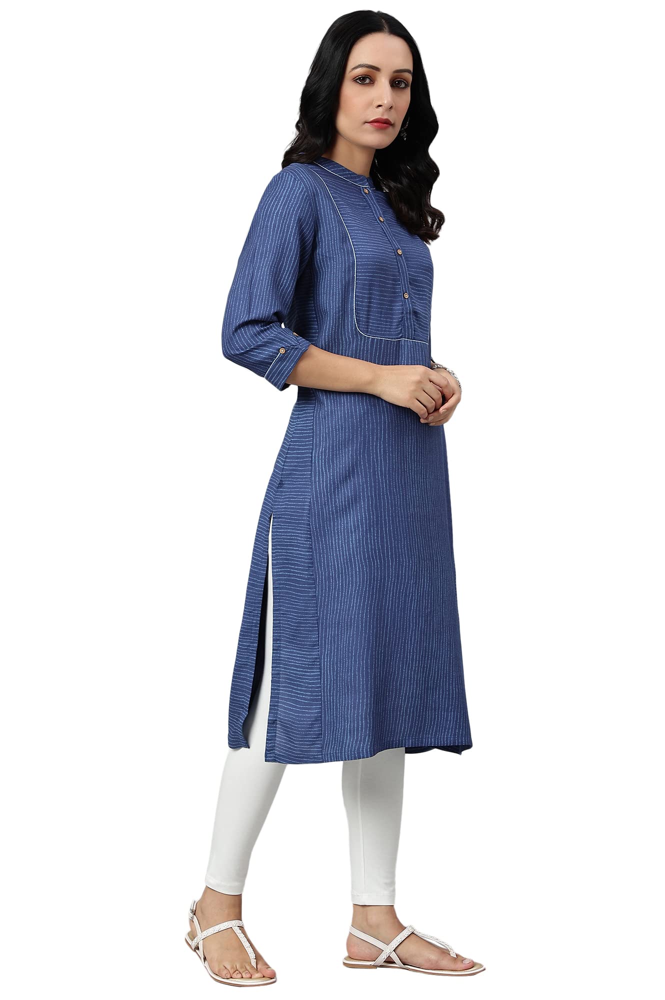 W for Woman Blue Thread Embroidered Rayon Kurta