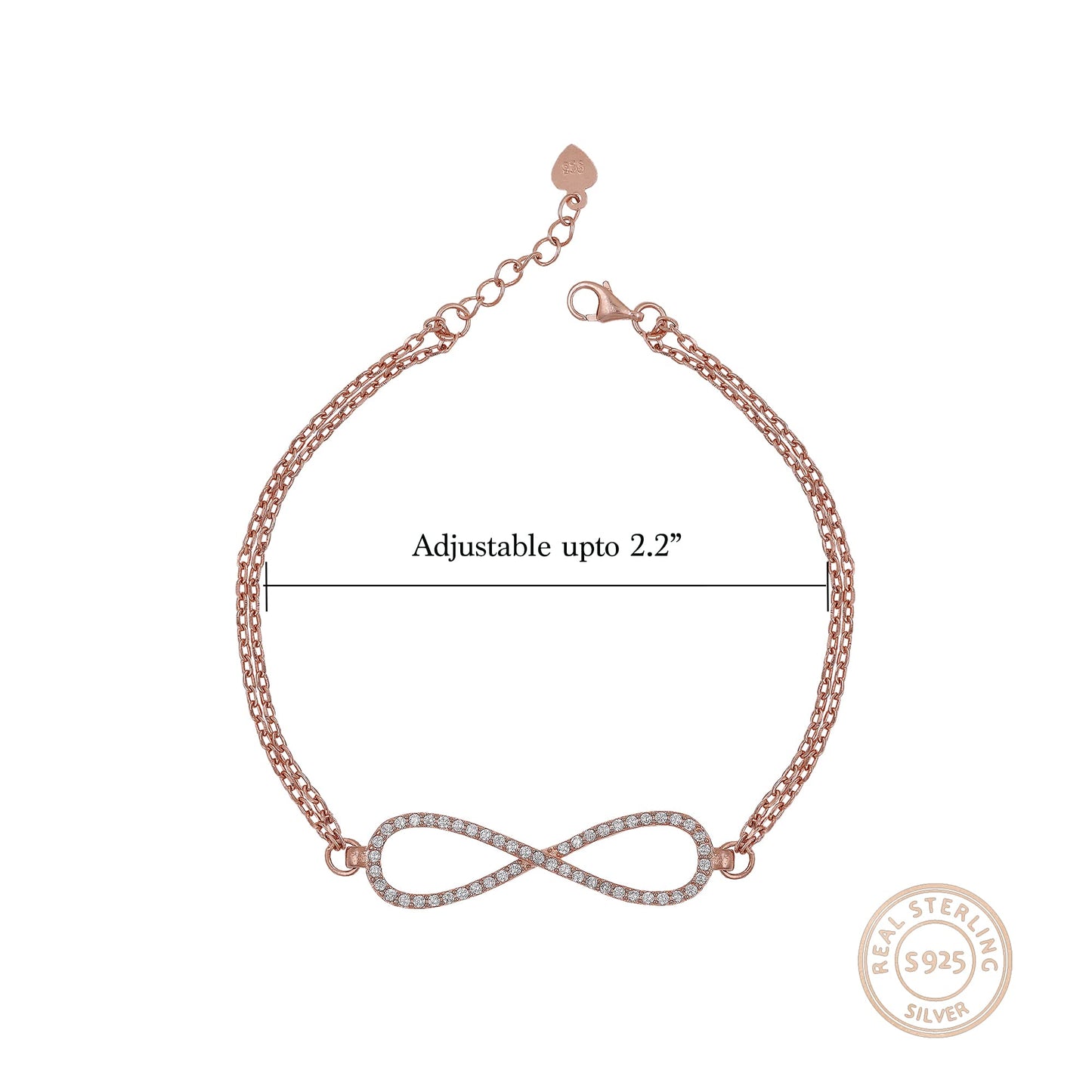 GIVA 925 Silver Rose Gold Infinity Bracelet, Adjustable Gifts for Girlfriend, Gifts for Women & Girls| With Certificate of Authenticity and 925 Stamp | 6 Month Warranty*