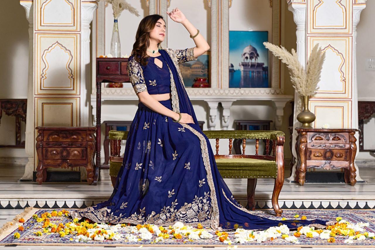 Fashion Basket Georgette Lehenga Set for Women. (Blue)