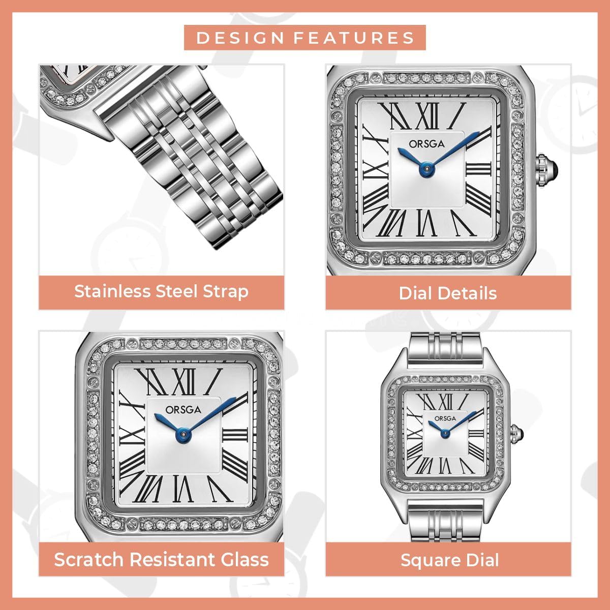 ORSGA Women Watches Cadence Watch for Women - Stylish Silver Latest Stylish & Unique Diamond Square Watch for Women&Girls, Analog Wrist Ladies Watch