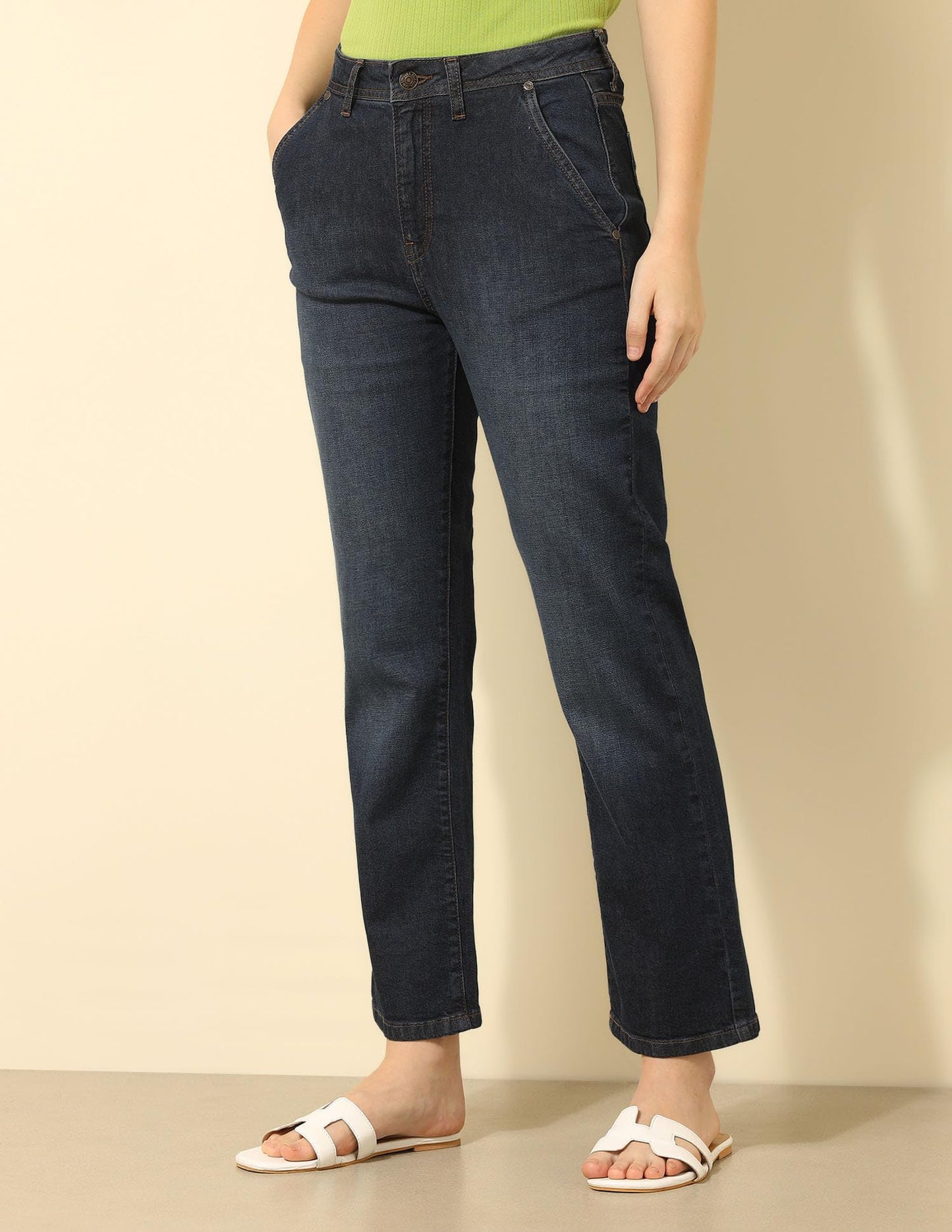 U.S. POLO ASSN. High Rise Straight Fit Jeans (UWSS25JEN317_Blue_34)