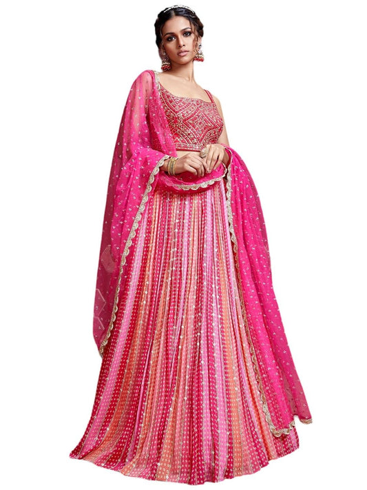 Zeel Clothing Women's Silk Embroidered Semi-Stitched Lehenga Choli with Dupatta (108-Pink-Wedding-Bridal-New-Lehenga; Free Size)