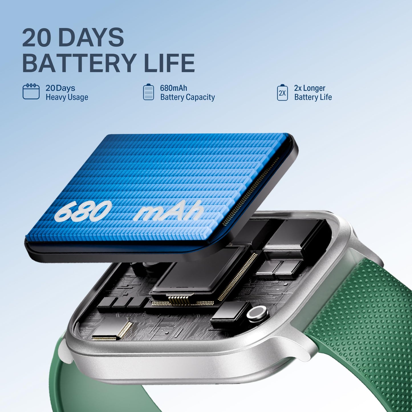 boAt New Launch Storm Infinity Max, 20 Days Maximum Battery, Biggest Battery Capacity Ever! 2.01" (5.1cm) Display, Functional Crown, AI Nudges, BT Calling, Smart Watch for Men & Women (Deep Green)