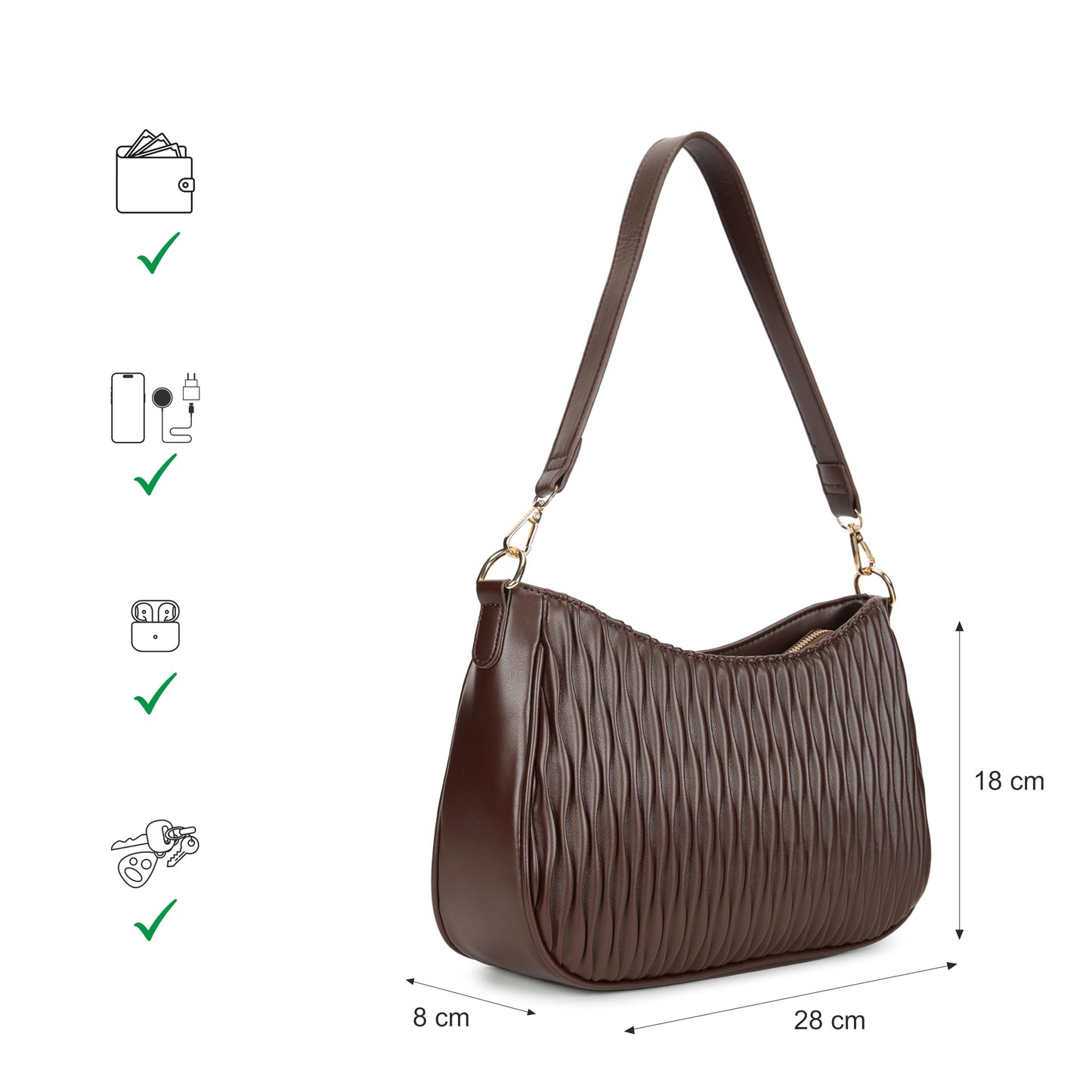 Fastrack Brown Wave Shoulder Bag for Women | Faux-Leather Handbag | Dual-Carry Shoulder & Crossbody Sling | Spacious Everyday Bag with Organizer Pockets