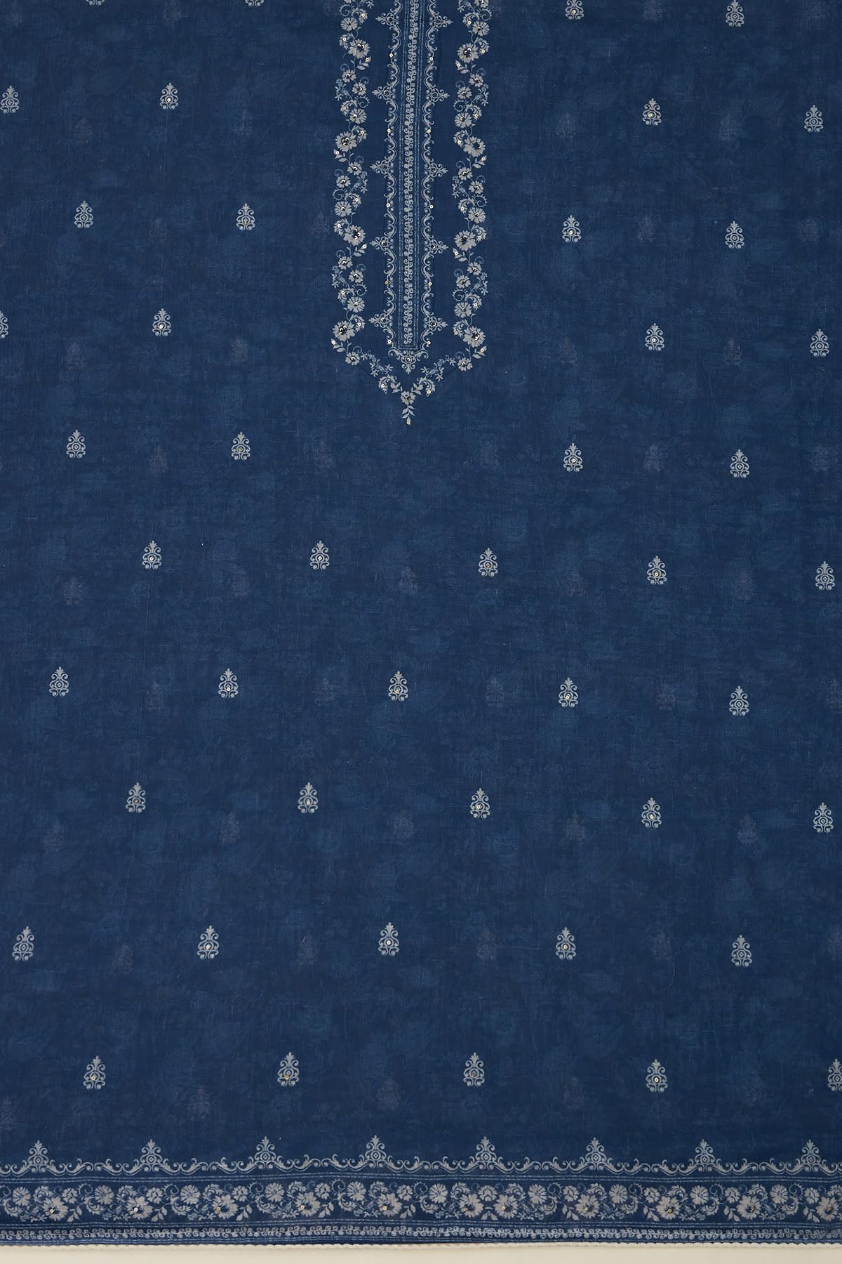 Soch Womens Navy Blue Linen Floral Print Unstitched Dress Material With Sequins
