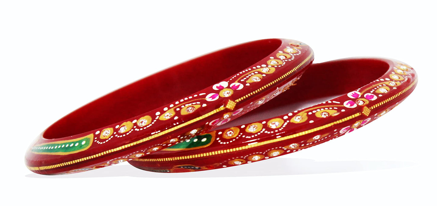Sahajanand Ornaments Ltd Women Chudi | Bangles | Thanksgiving | Gift For Loved-One | Set Of 2 | All Occasions | Dailywear Shining Warrantee (20 K Gold With Certificate (Red, 2-4)