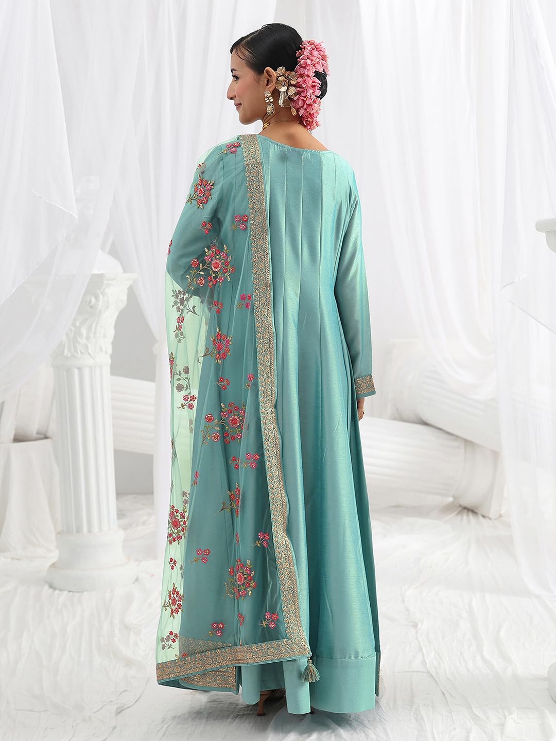 Libas Embroidered Silk Blend A-Line Ethnic Dress with Dupatta-93613XL