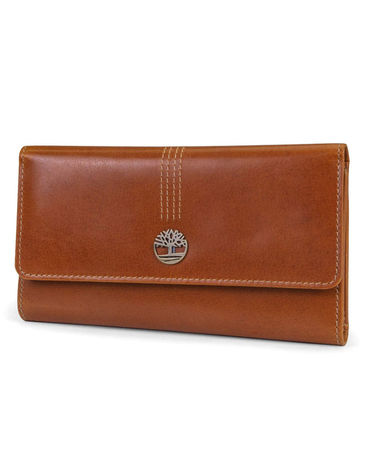 Timberland Leather RFID Flap Wallet Clutch Organizer, Cognac (Buff Apache)