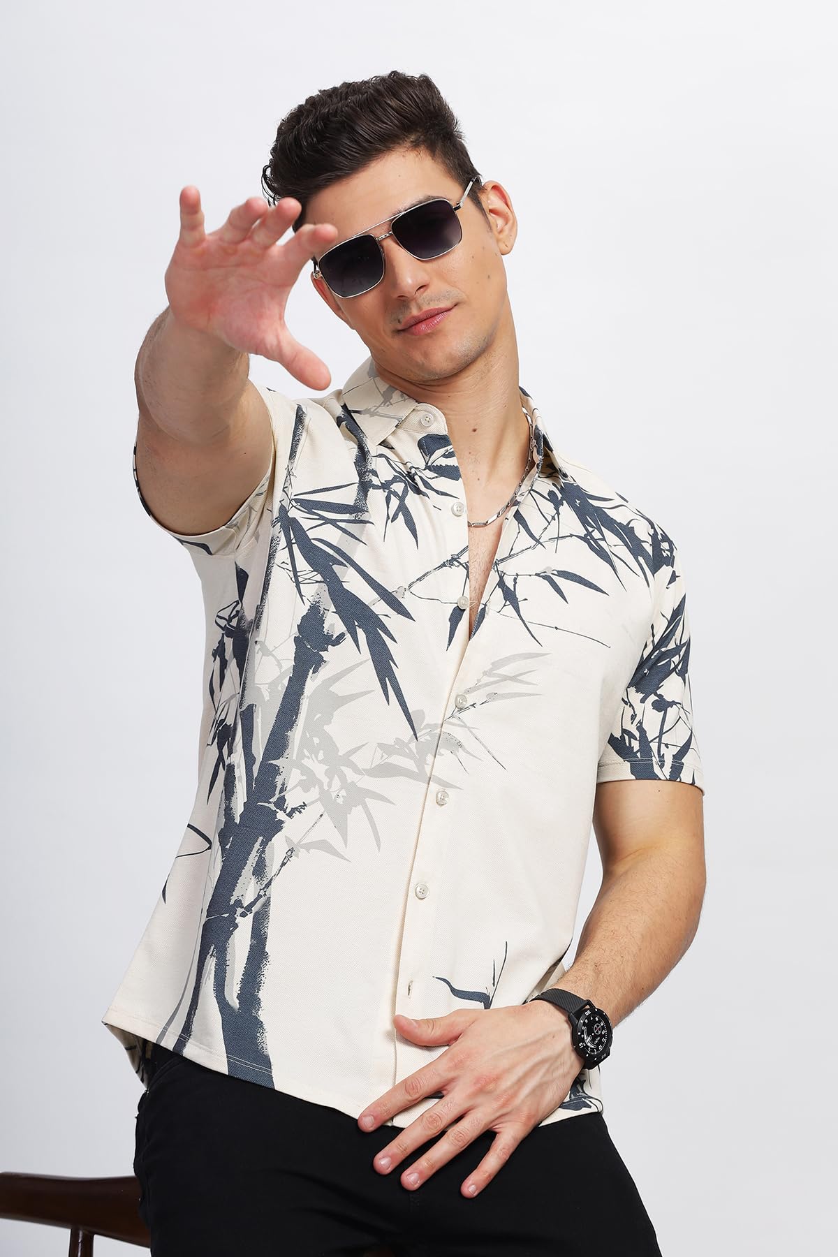 BULLMER Trendy Regular Fit Printed Causal Plus Size Shirt for Men | Men’s Shirts in Plus Sizes only Cream2 XXX-Large