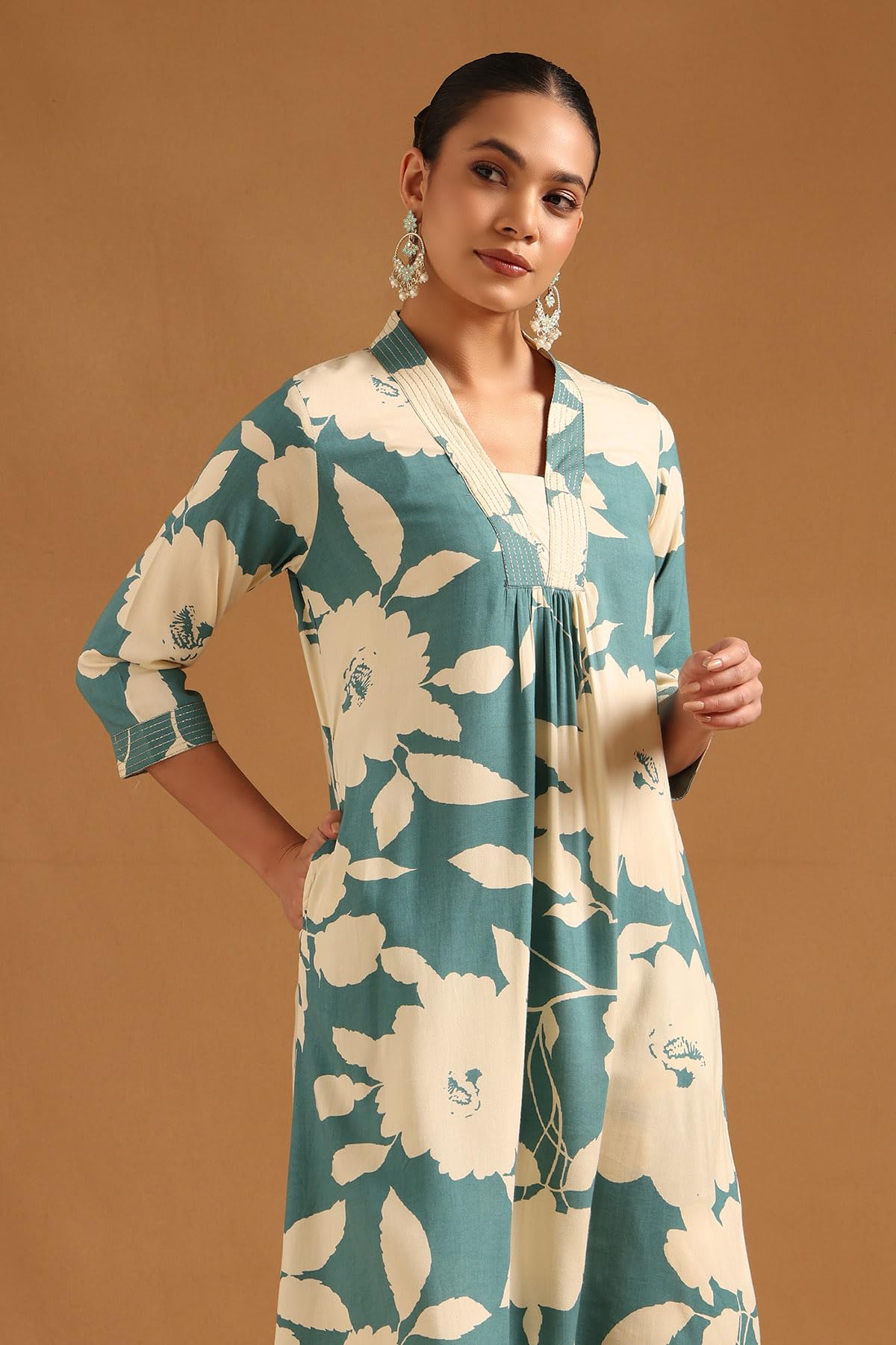 Soch Womens Blue Viscose Botanical Co-Ords Set