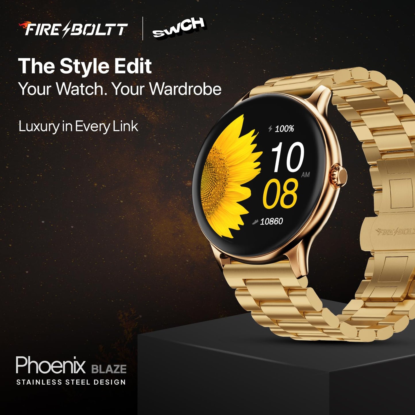 Fire-Boltt Newly Launched Phoenix Ultra Blaze Luxury Stainless Steel, Bluetooth Calling Smart Watch, AI Voice Assistant, Metal Body with 120+ Sports Modes, SpO2, Heart Rate Monitoring (Gold)
