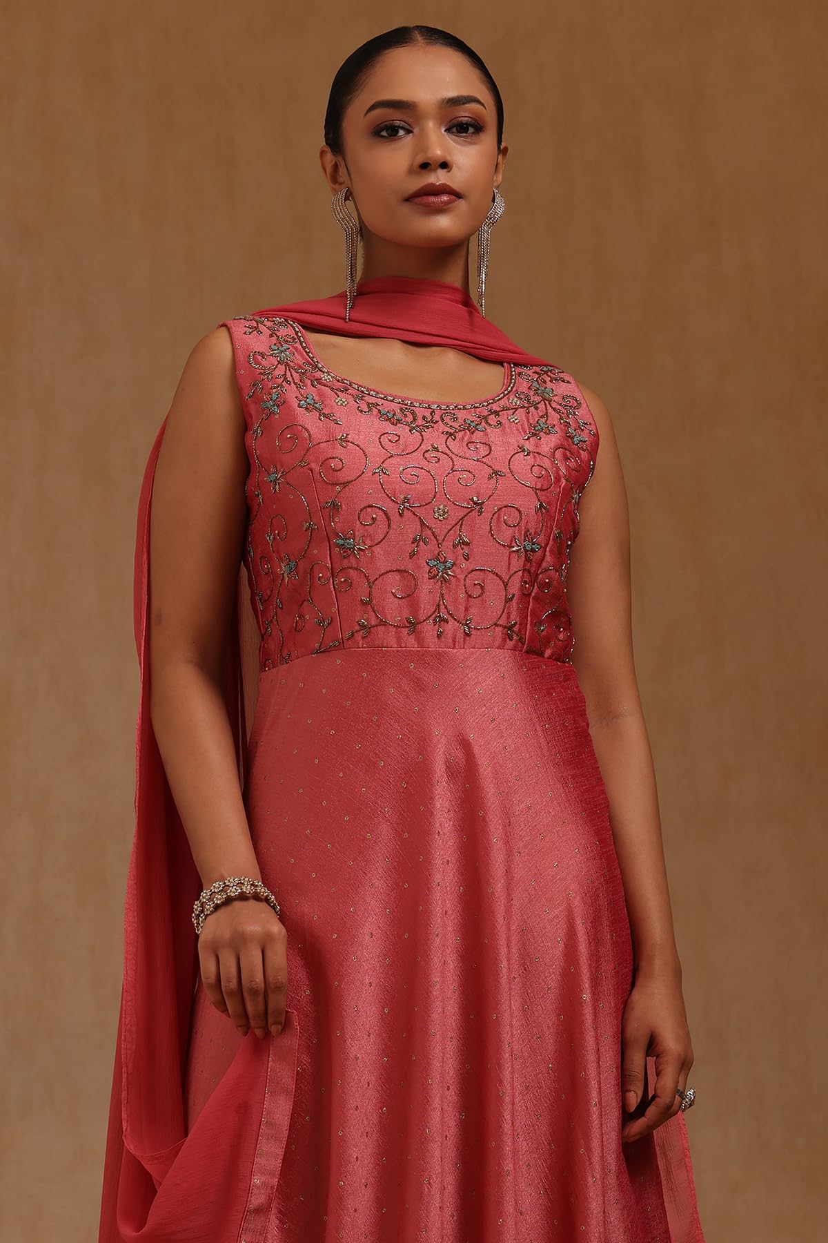 Soch Womens Onion Pink Vichitra Embroidered Gown with Cutdana