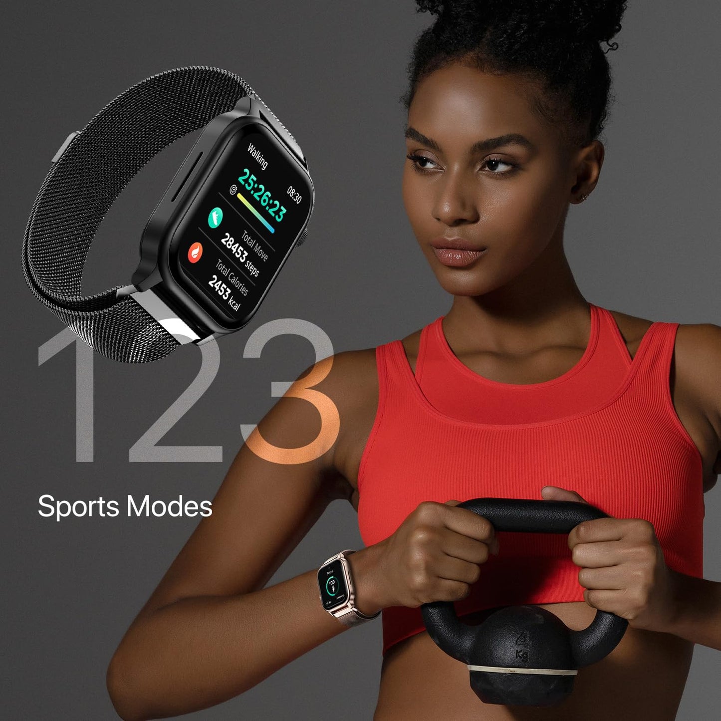 Fire-Boltt Rise Smart Watch, 1.85" HD Display, Metal Body with Bluetooth Calling, Rotating Crown, AI Voice Assistant, 120 Sports Modes, Neon UI, SpO2 & Heart Rate Monitoring (Black Millanese)