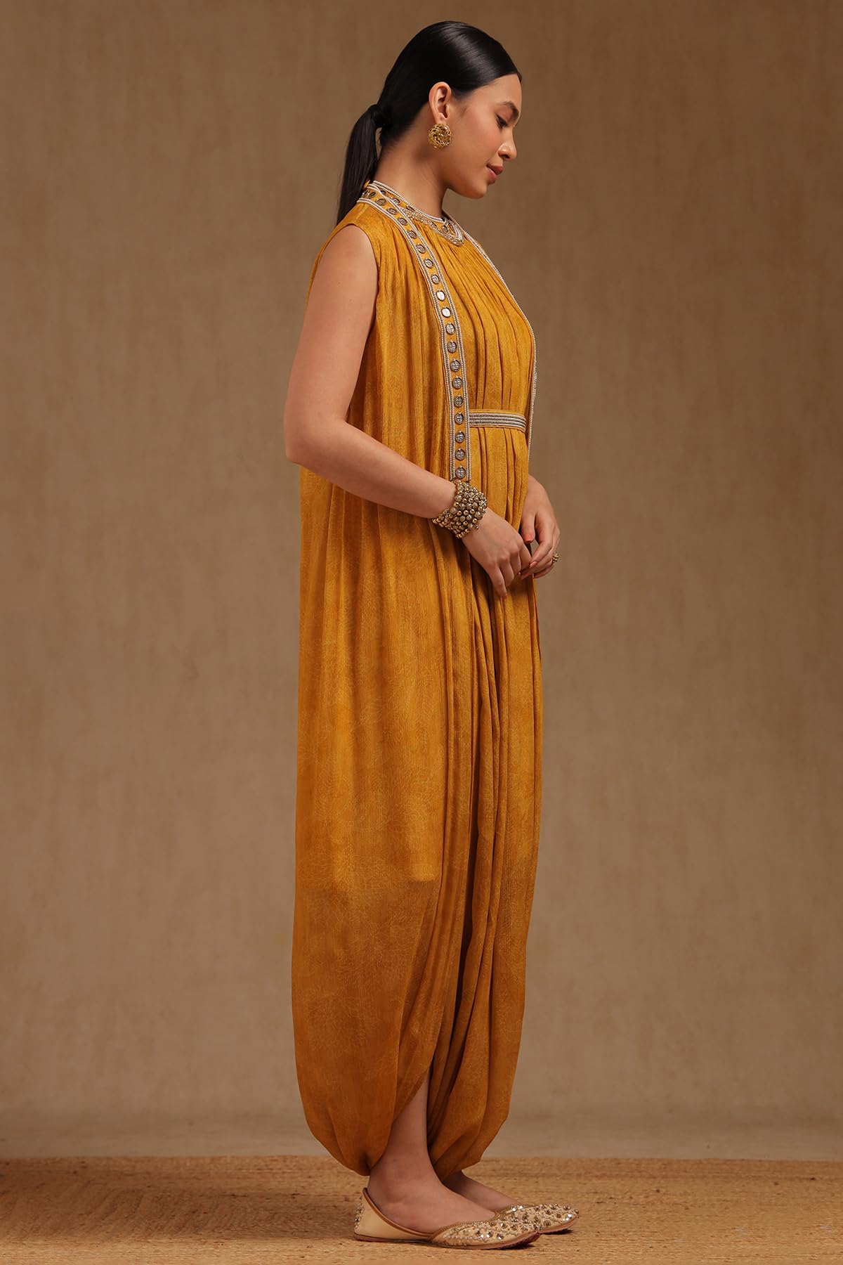 Soch Womens Chinon Botanical Print Dress with Beads and Stones