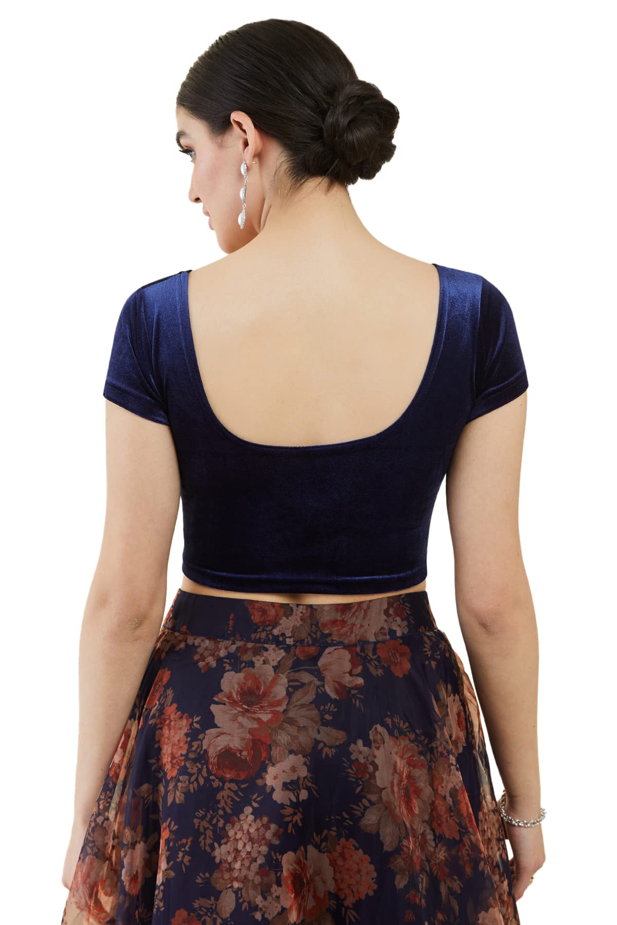 Soch Women Velvet Half Sleeve Navy Blue Princess Cut Blouse, 34