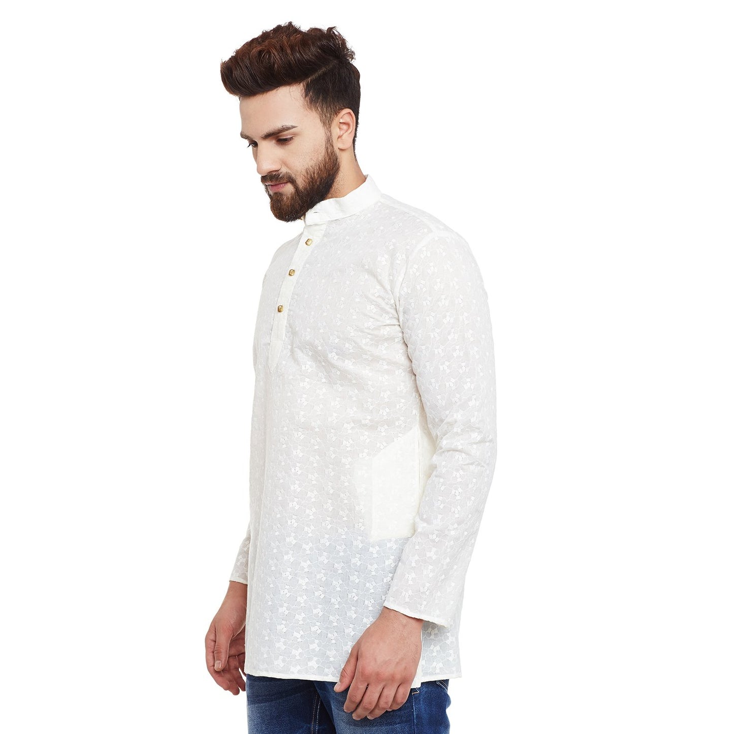 SOJANYA (Since 1958 Men's Cream Cotton Linen Short Kurta, Size: XXL