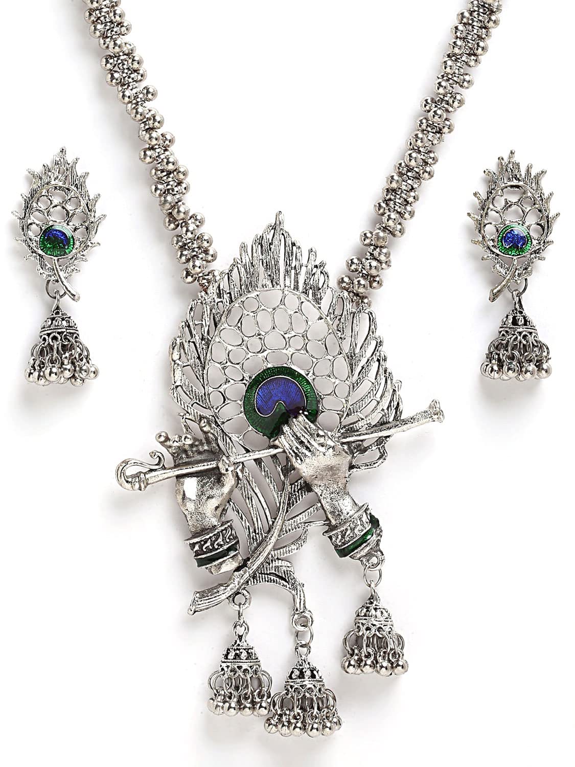 Shining Diva Fashion Latest Stylish Design Fancy Traditional Oxidised Silver Necklace Jewellery Set for Women (13165s)