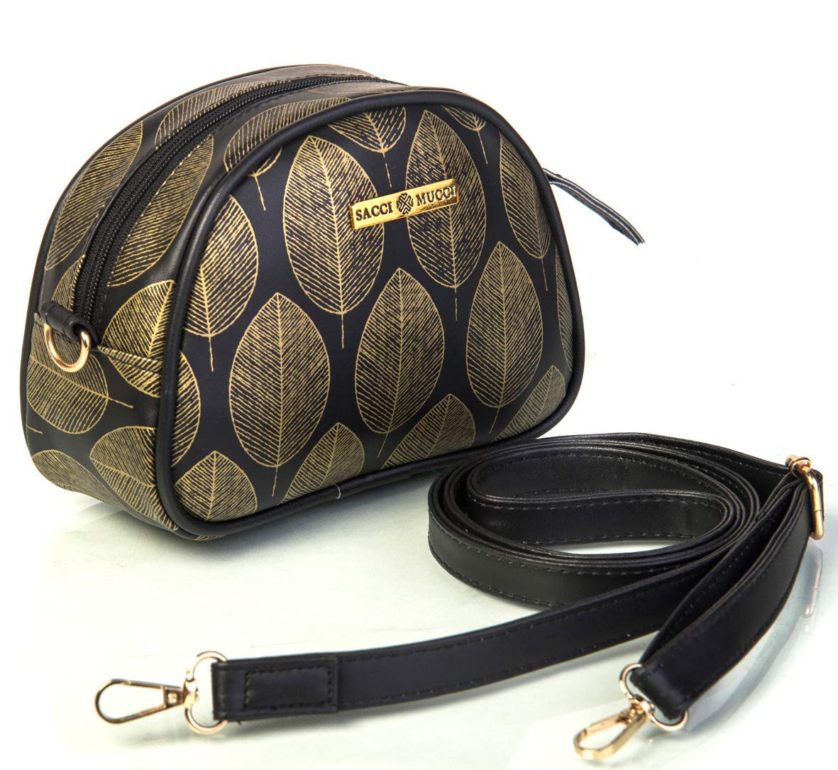 SACCI MUCCI Women's Sling Bag or Women's Cross-body Bags - Luxury Leaf (Black)