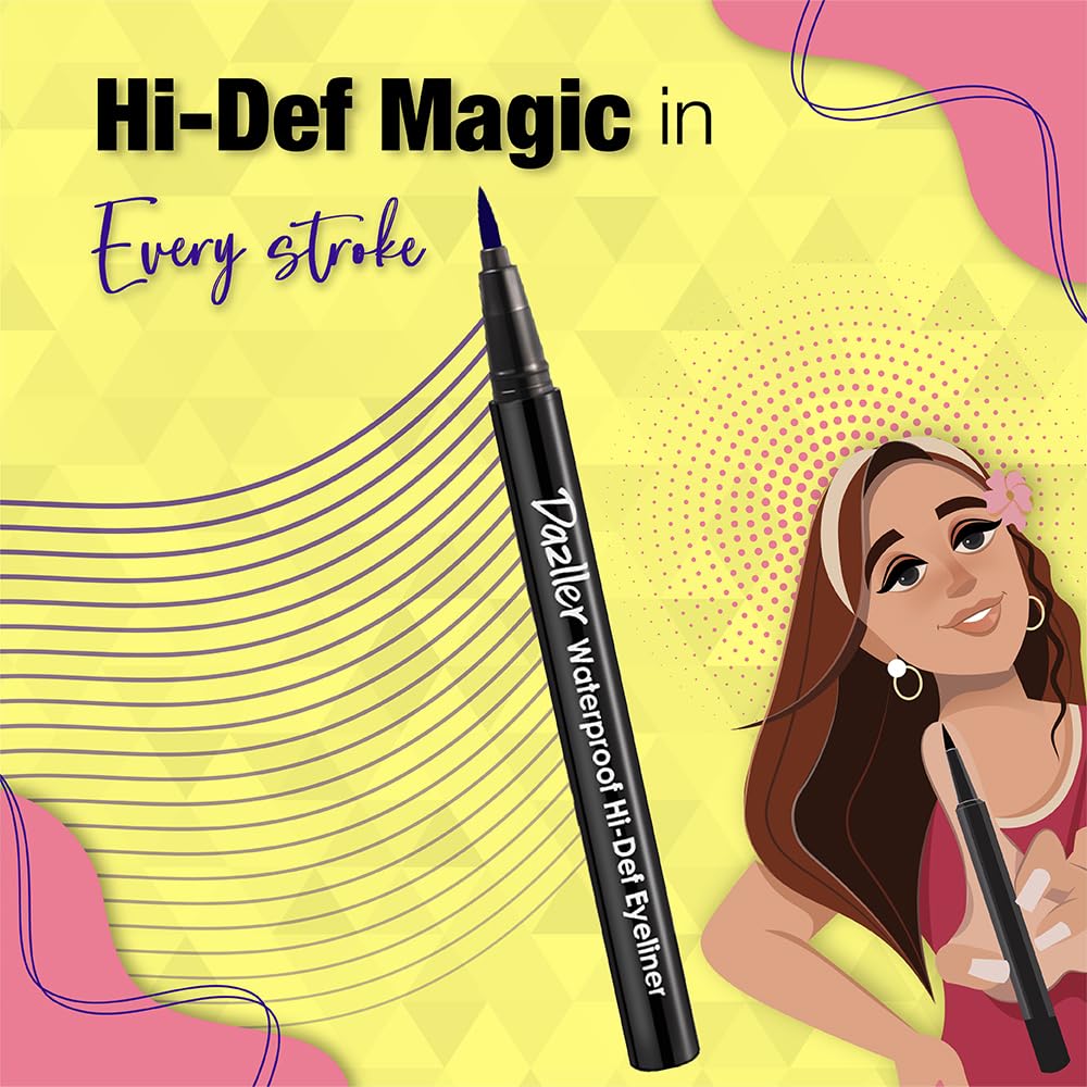 Dazller Hi-Def Eyeliner duo|Velvet Matte|Water-Resistant|Smudge-Proof|Long Stay|Single Stroke|Precise Application|Black+Blue|2.2g, gel