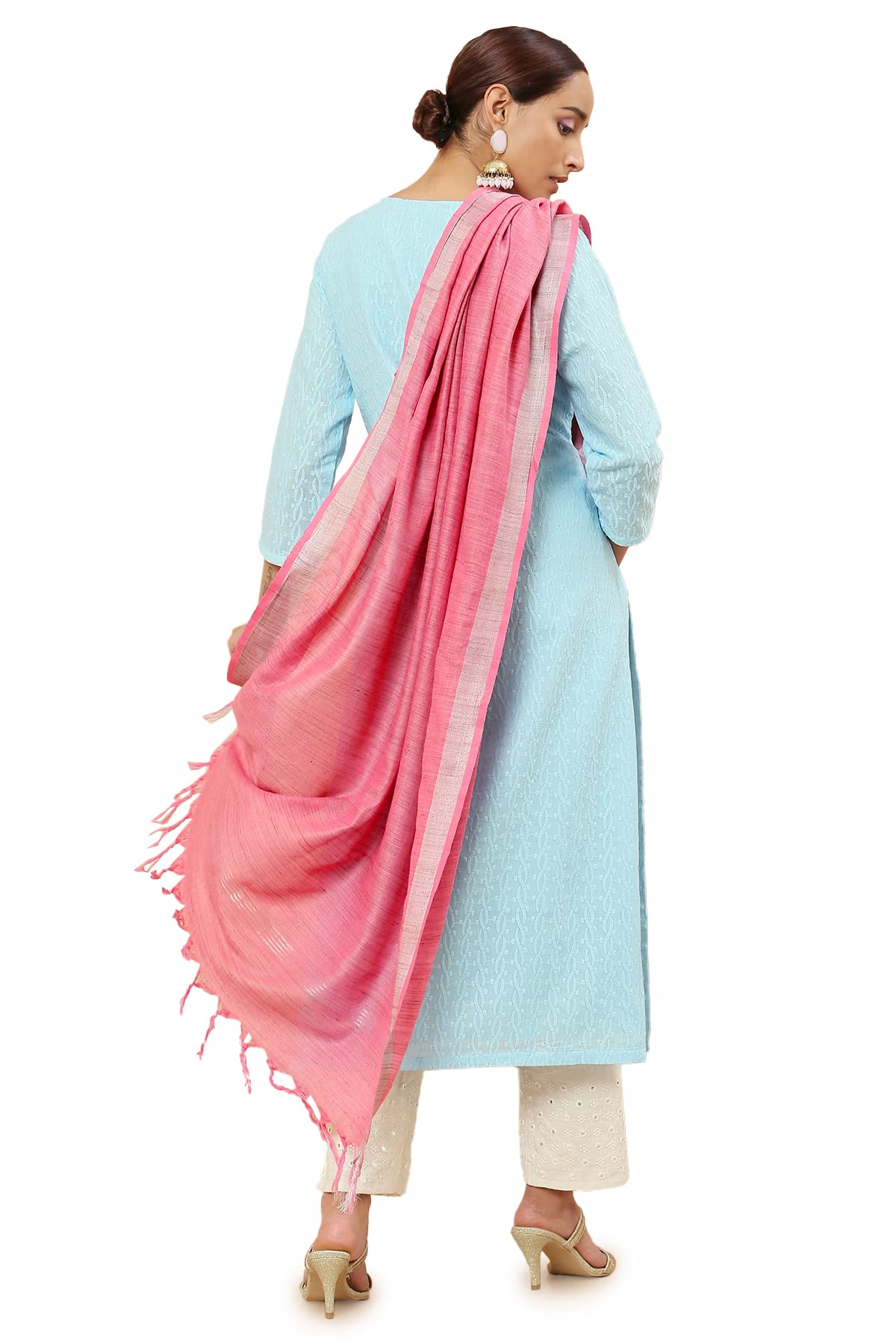 Soch Women Pink Cotton Striped Dupatta