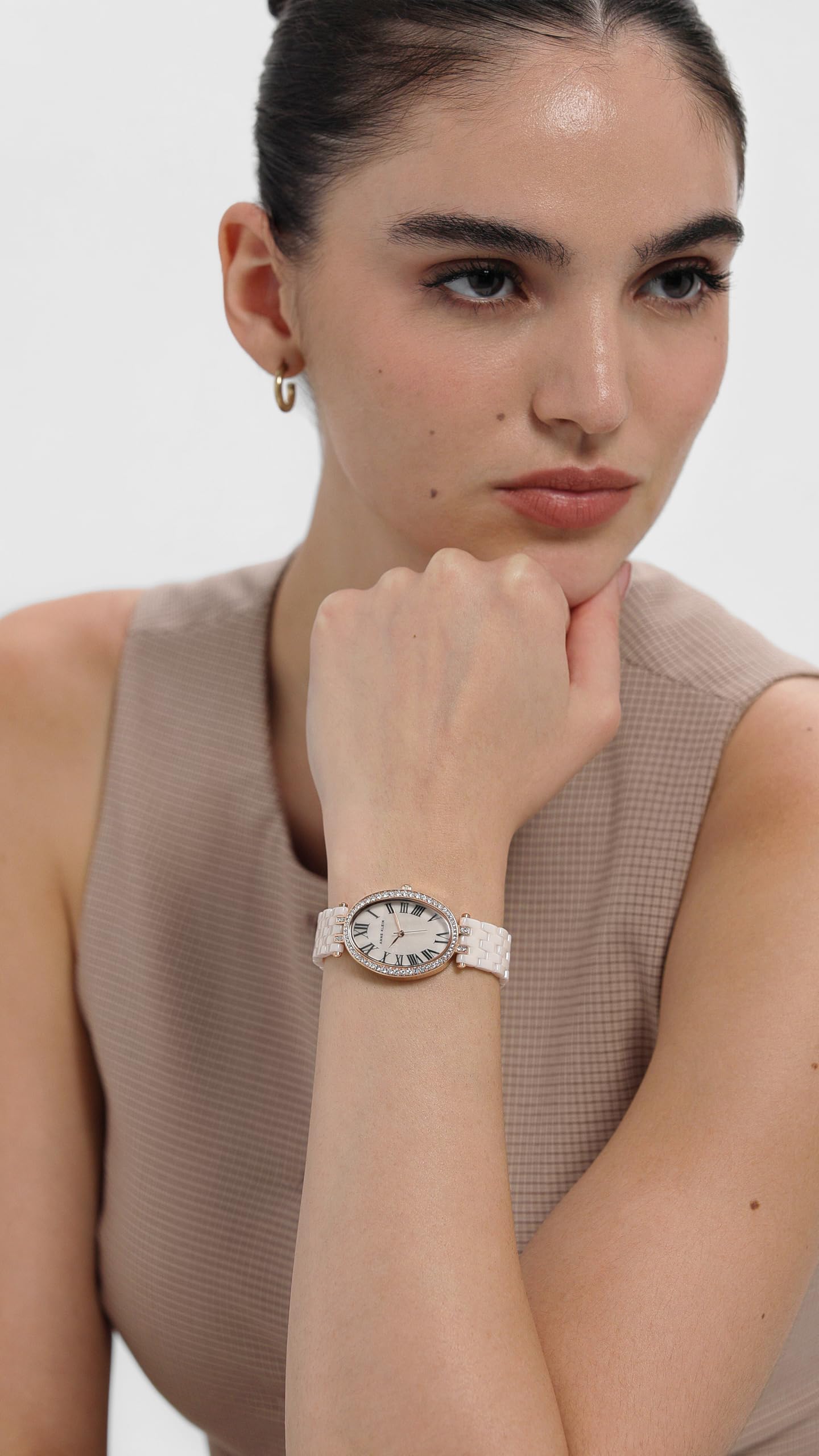 Anne Klein Quartz Analog Pink Dial Rose Gold with Pink Ceramic Strap Watch for Women