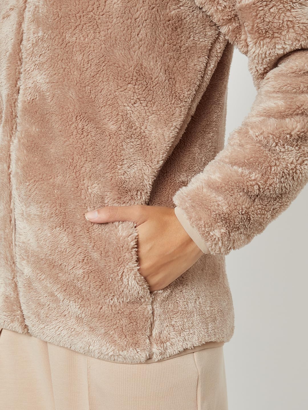 Max Women Teddy Jacket(Beige_XXL)