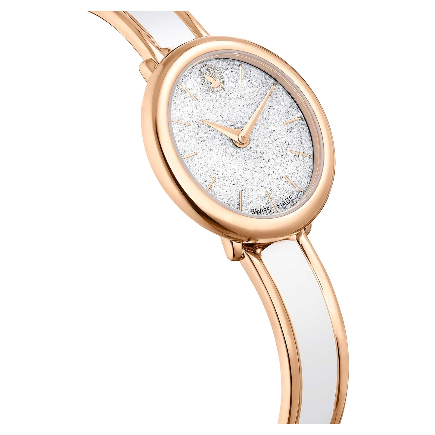 Swarovski Crystalline Bangle Watch, Swiss Made, Metal Bracelet, White, Rose Gold-Tone Finish, White, strap