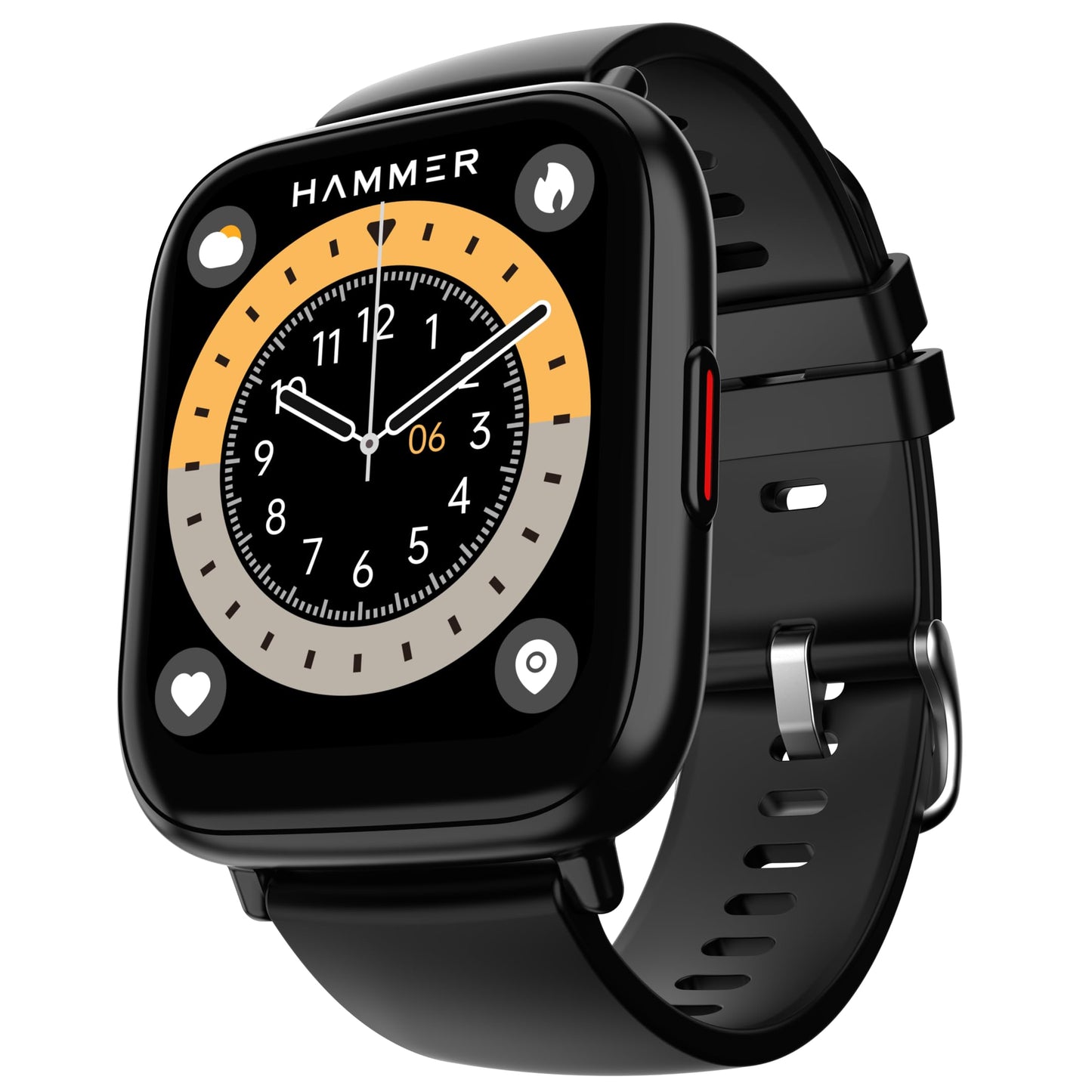 HAMMER Fit+ 1.85" Calling Smart Watch for Men and Women with Built-in Games, Metallic Body, Voice Assistant, in-App GPS, 100+ Sports Modes, 100+ Customized Watchfaces (Black)