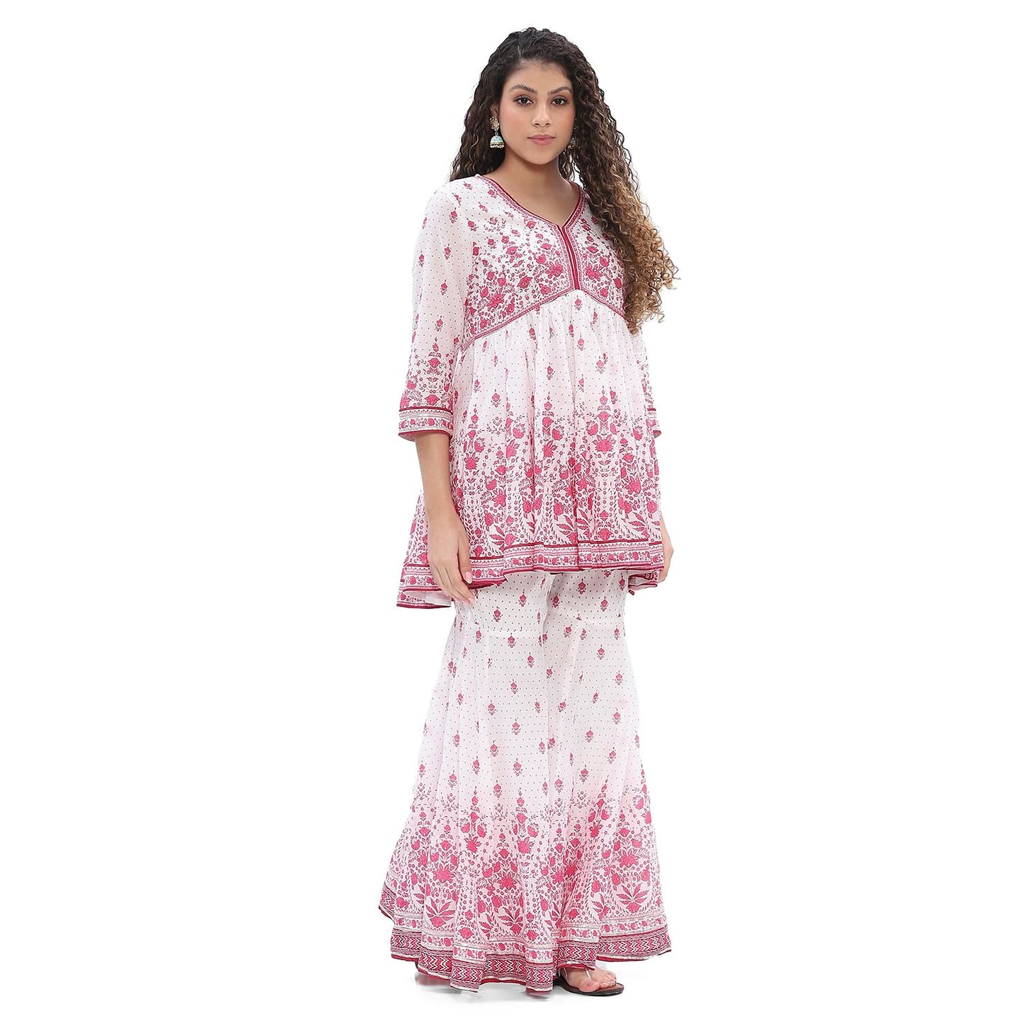 BIBA Women Cotton Floral Kurta Set (SKDCHHAP10619SS25OWHTPNK_Off-White-Pink, 2XL