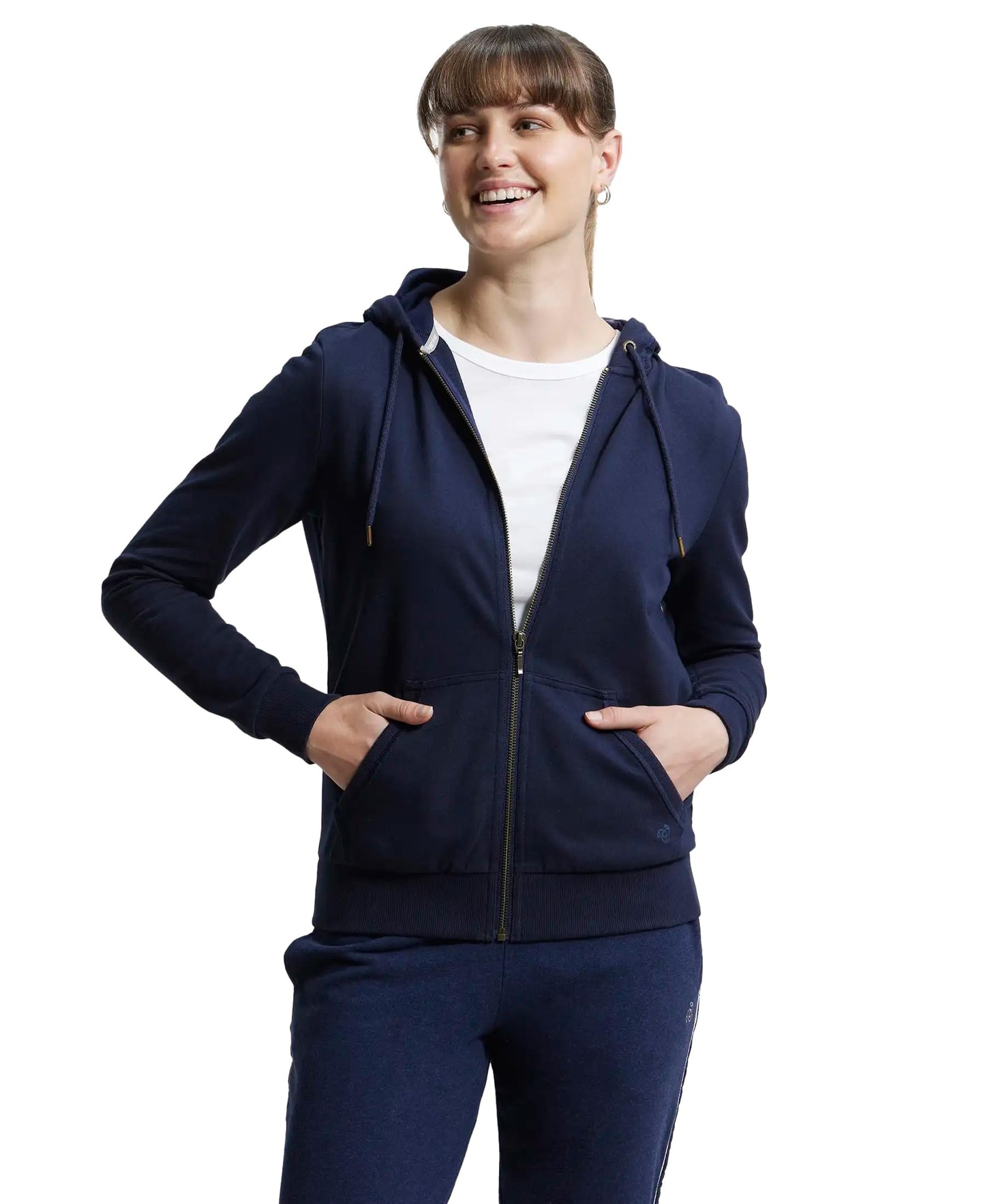 Jockey Women's Super Combed Cotton French Terry Fabric Hoodie Jacket with Side Pockets_Style_AW30_Navy Blazer_XL