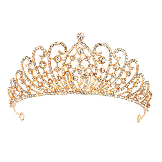 Peora Gold Plated Cubic Zirconia Studded Princess Tiara Crown for Girls & Women Birthday Hair Accessories