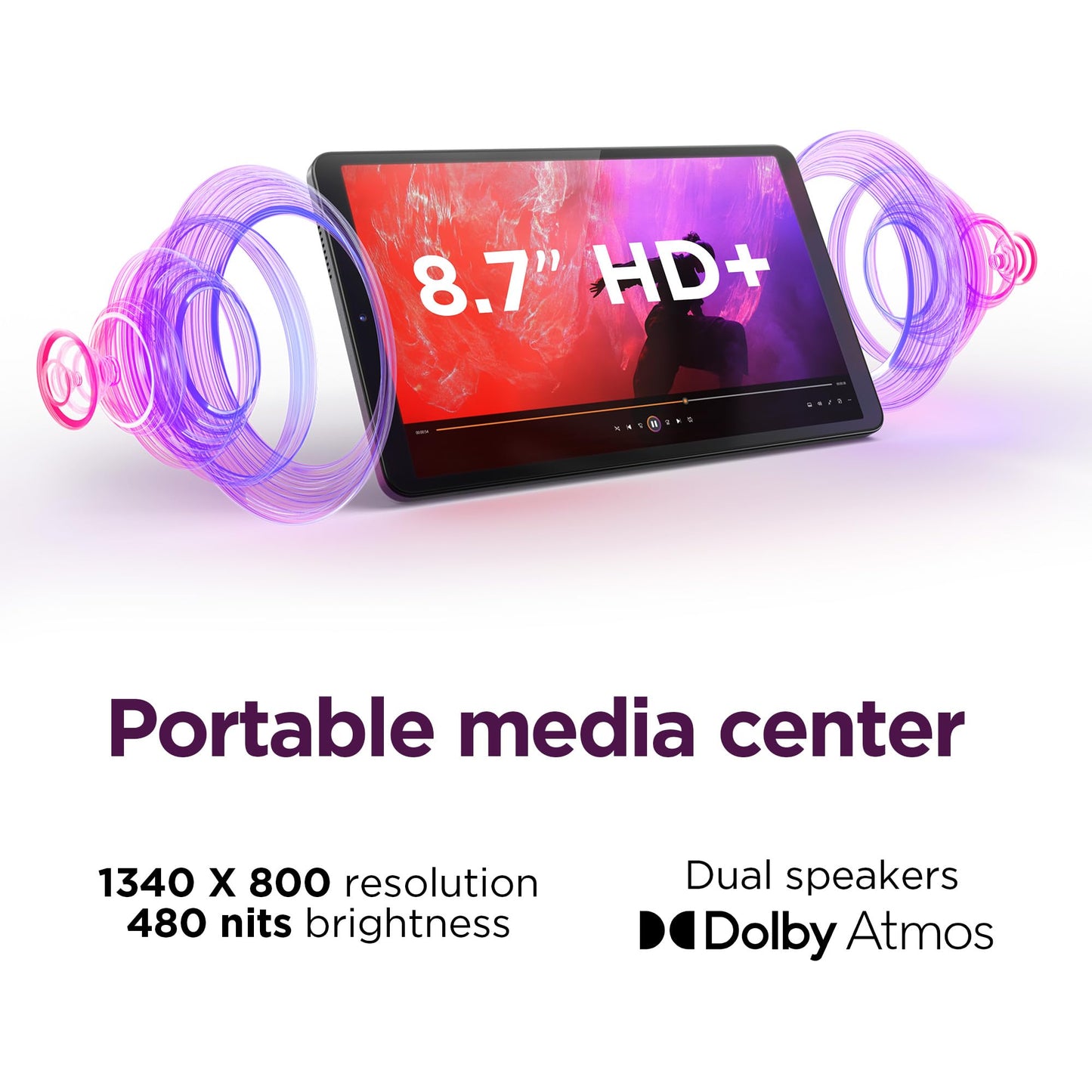 Lenovo Tab One - Lightweight Tablet - up to 12.5 Hours of YouTube Streaming - 8.7" HD Display - 4 GB Memory - 64 GB Storage - MediaTek Helio G85 - Includes Folio Case