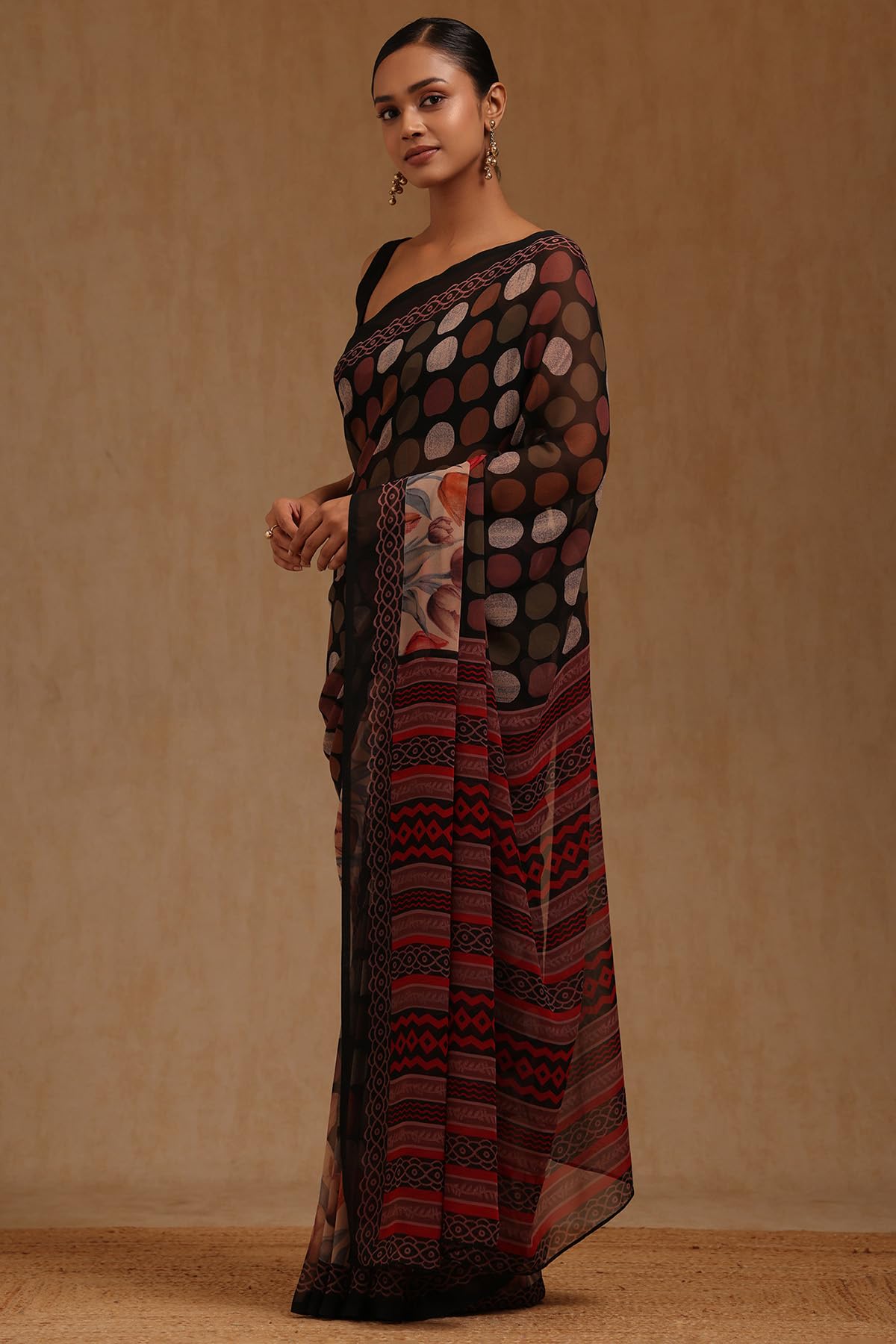 Soch Womens Black Georgette Geometric Print Saree