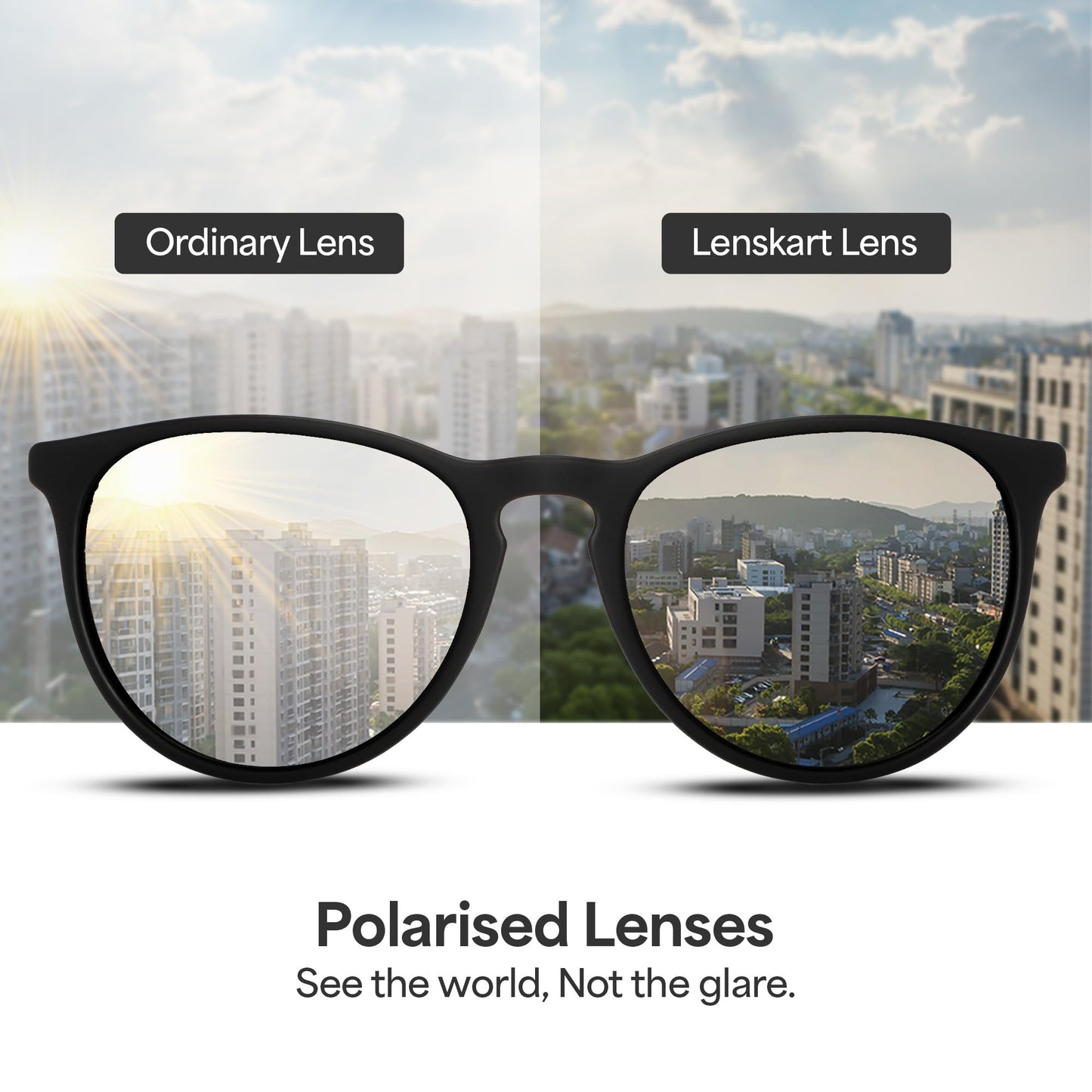 Vincent Chase By Lenskart | Black Full Rim Round | Polarized Stylish Sunglasses | 100% UV Protected | For Men & Women (Wide, VC S14460)