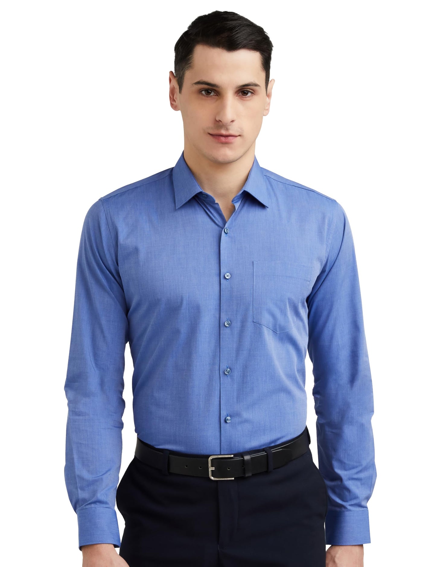 Van Heusen Cotton Men's Solid Slim Fit Formal Shirt (Vhsfrslbn06814_Medium Blue 42)