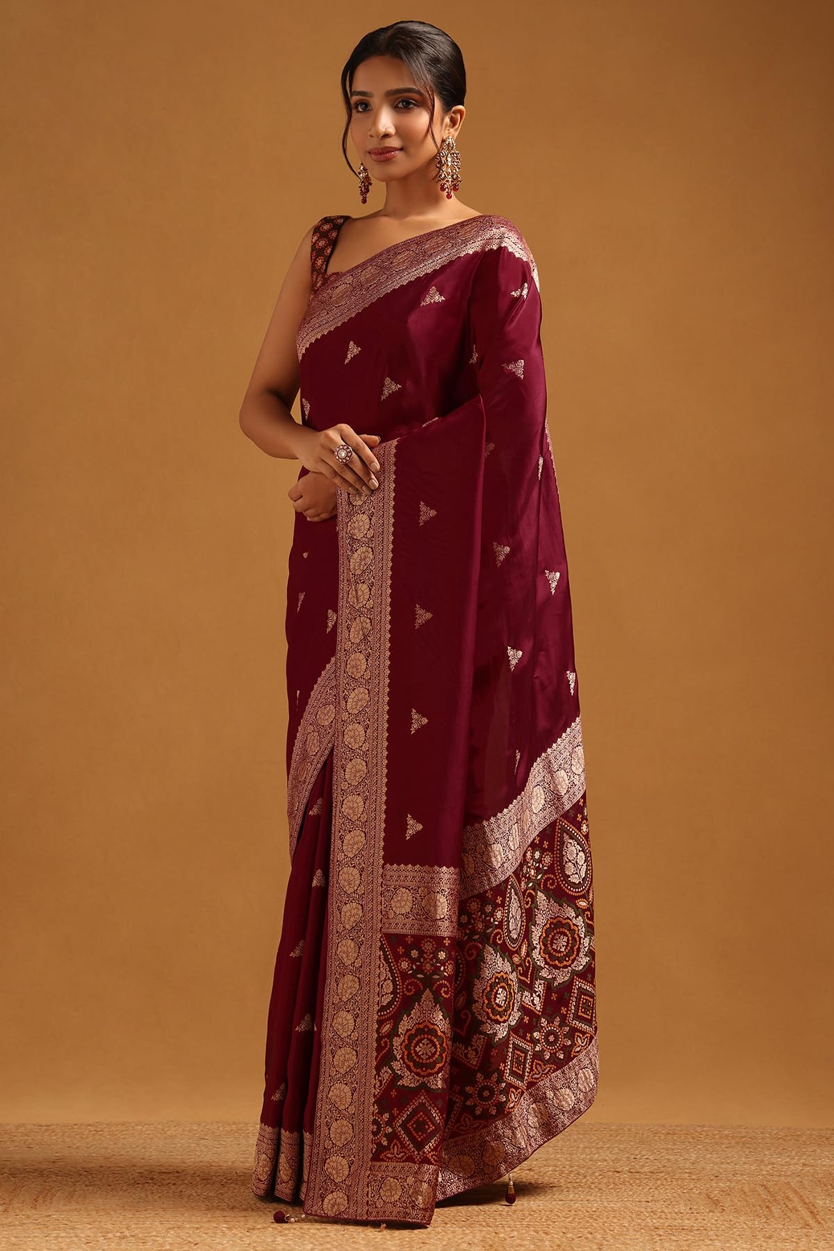 Soch Womens Wine Dola Silk Woven Design Saree