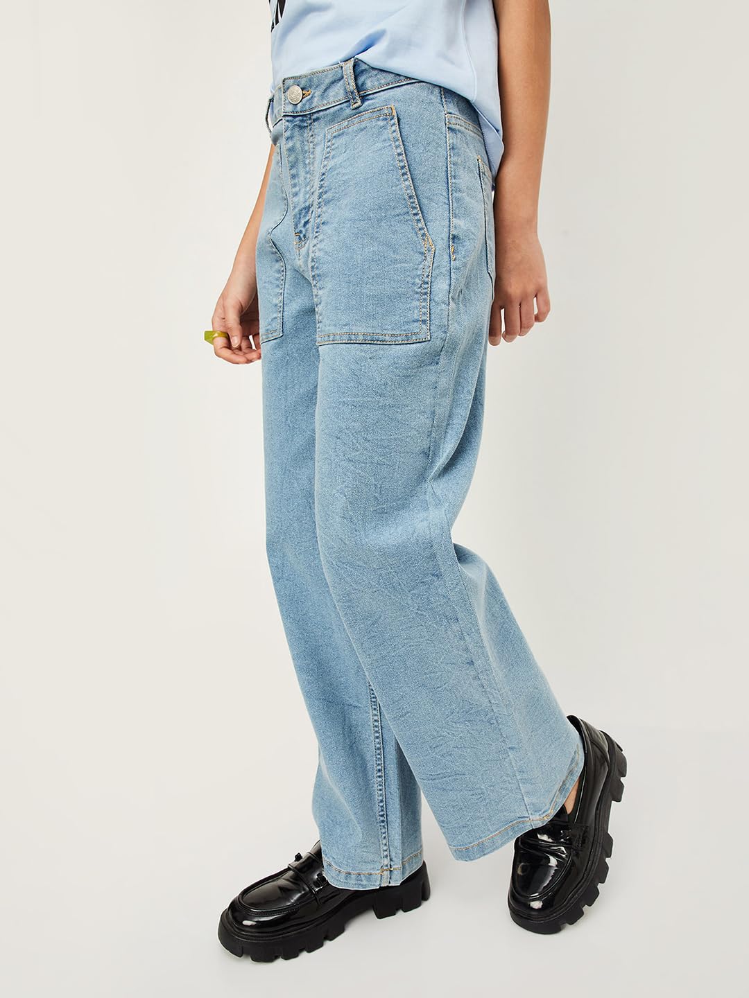 Max Girl's Relaxed Mid Rise Jeans (S24EFD12_Light Blue_8-9Y